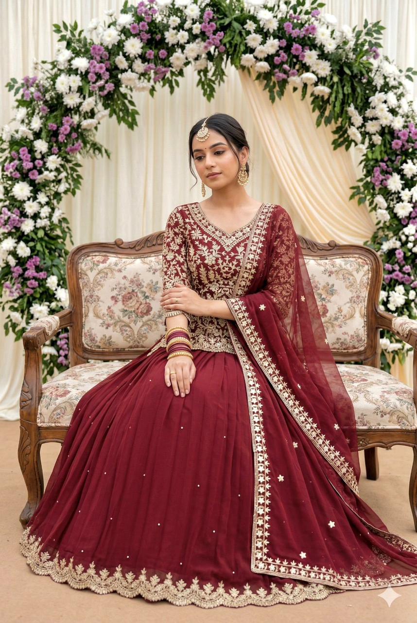 Faux Sequin Wedding Lehenga Set — view 3