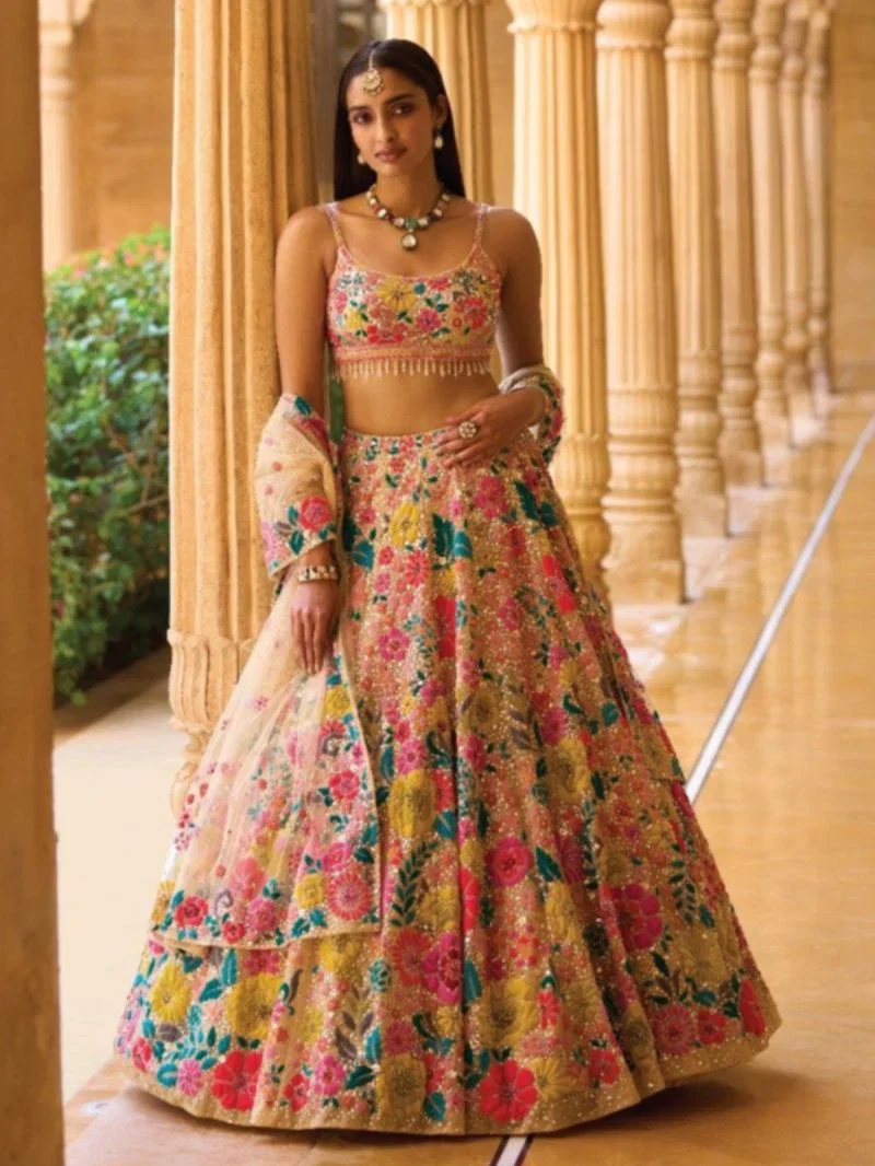 Georgette Sequin Wedding Lehenga Set — view 1