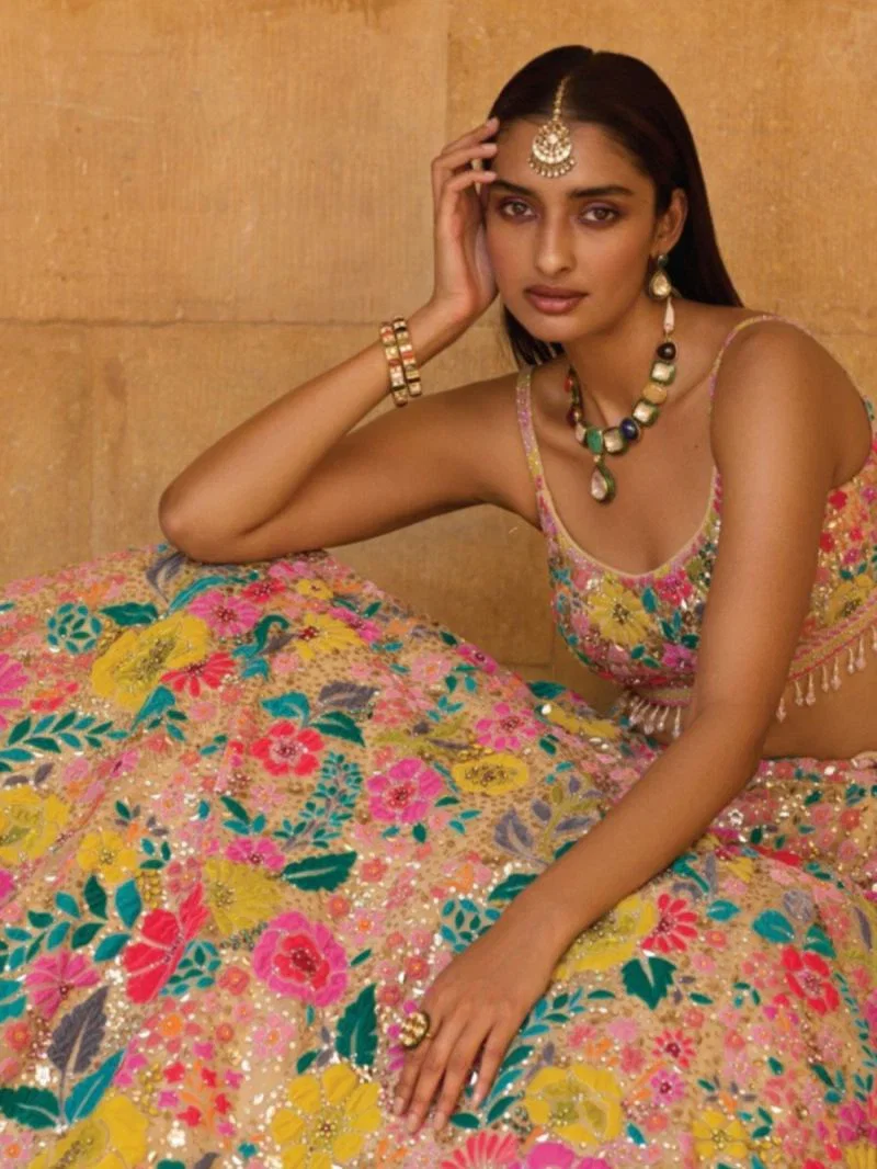 Georgette Sequin Wedding Lehenga Set — view 3