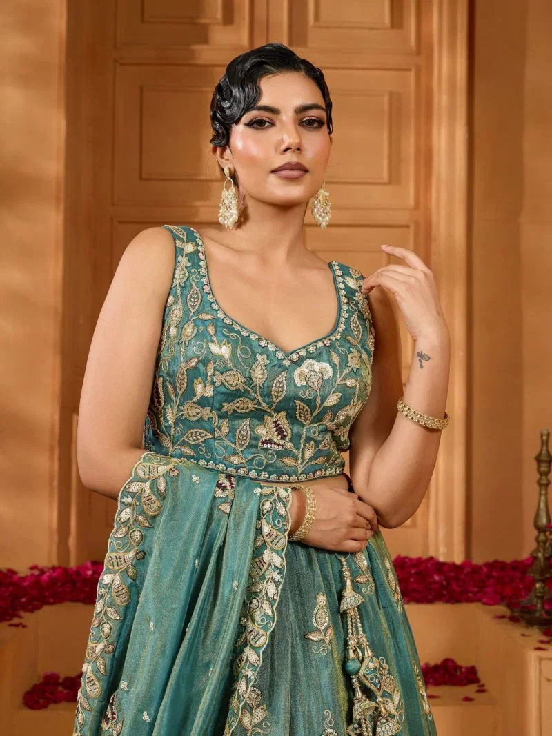 Floral Thread Wedding Lehenga Set — view 3