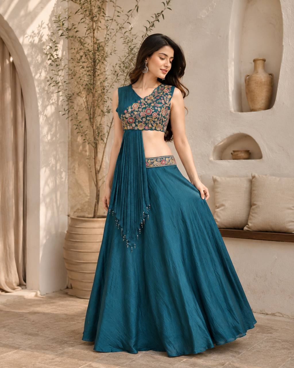 Vichitra Sequin Wedding Lehenga Set — view 4