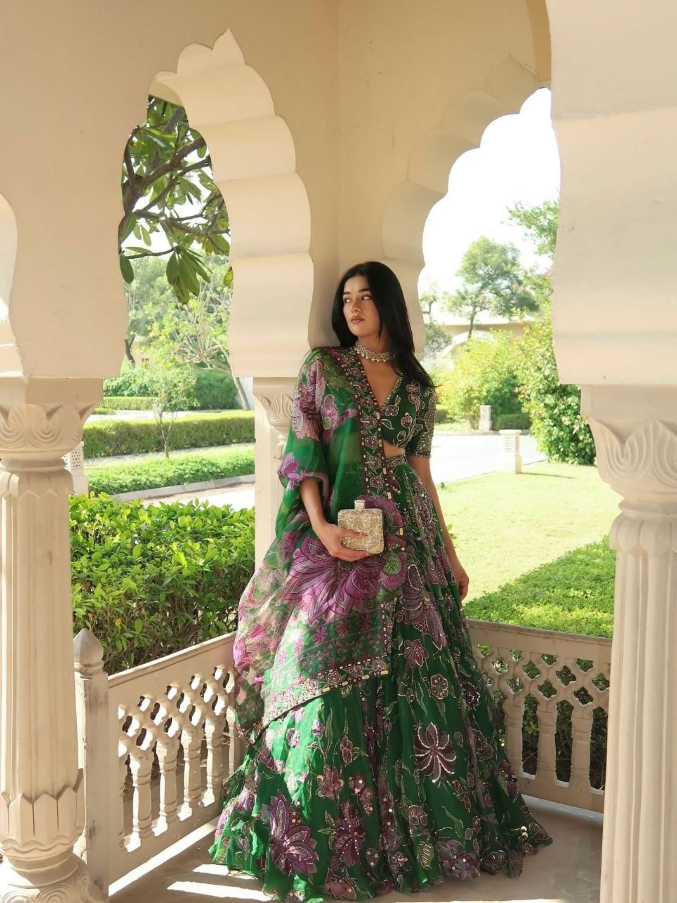 Green Mirror Wedding Lehenga Set — view 1