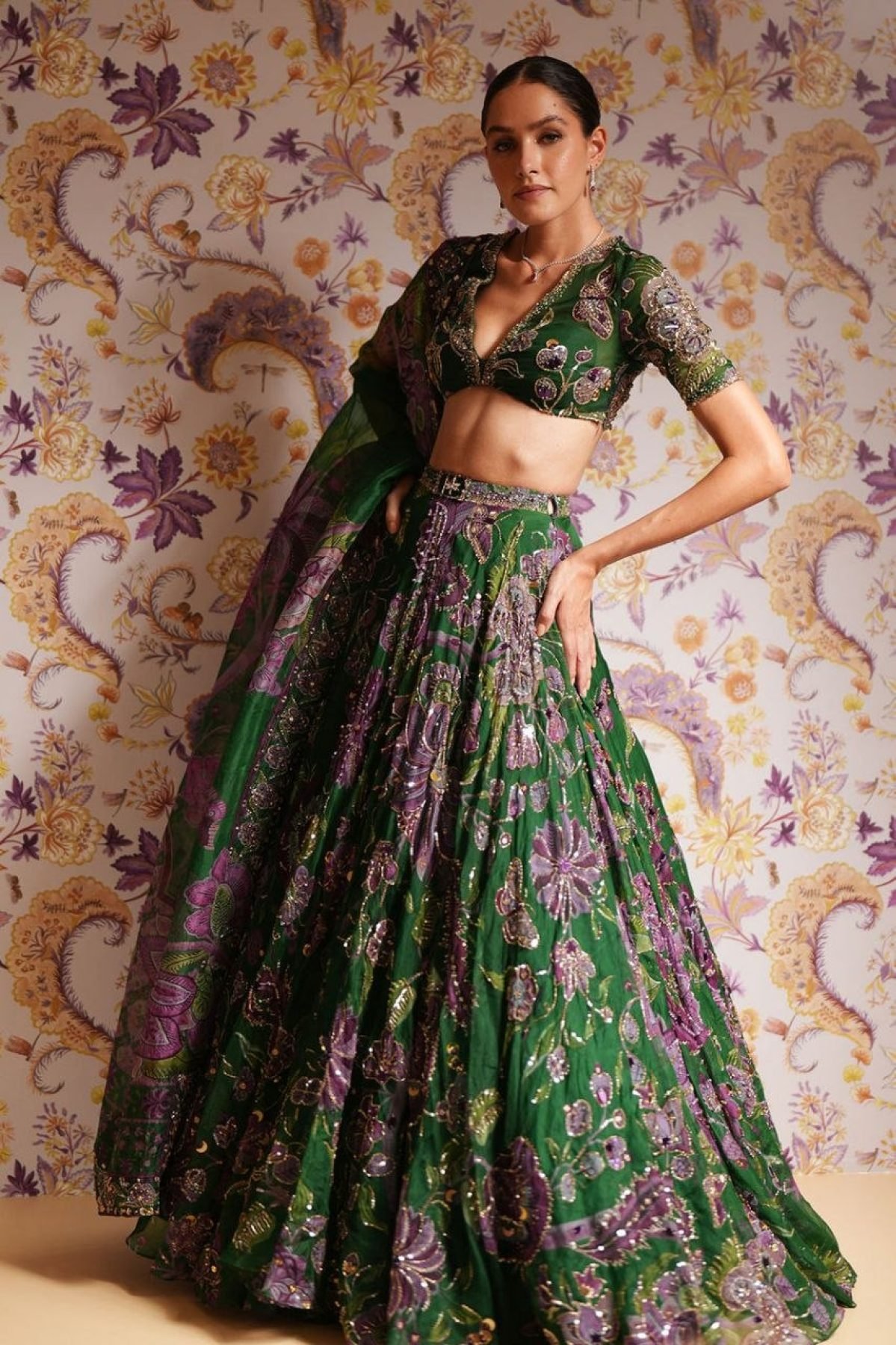 Green Mirror Wedding Lehenga Set — view 2