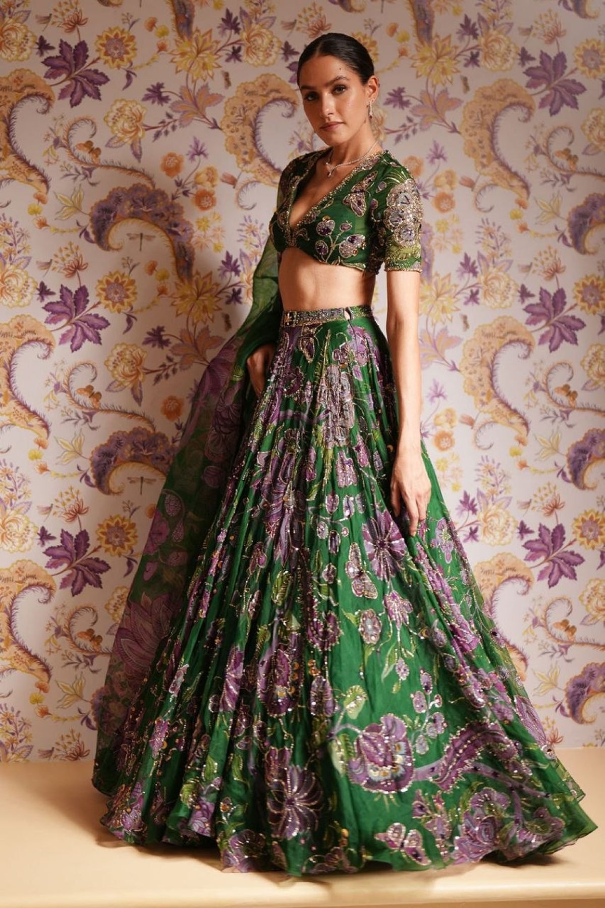 Green Mirror Wedding Lehenga Set — view 3