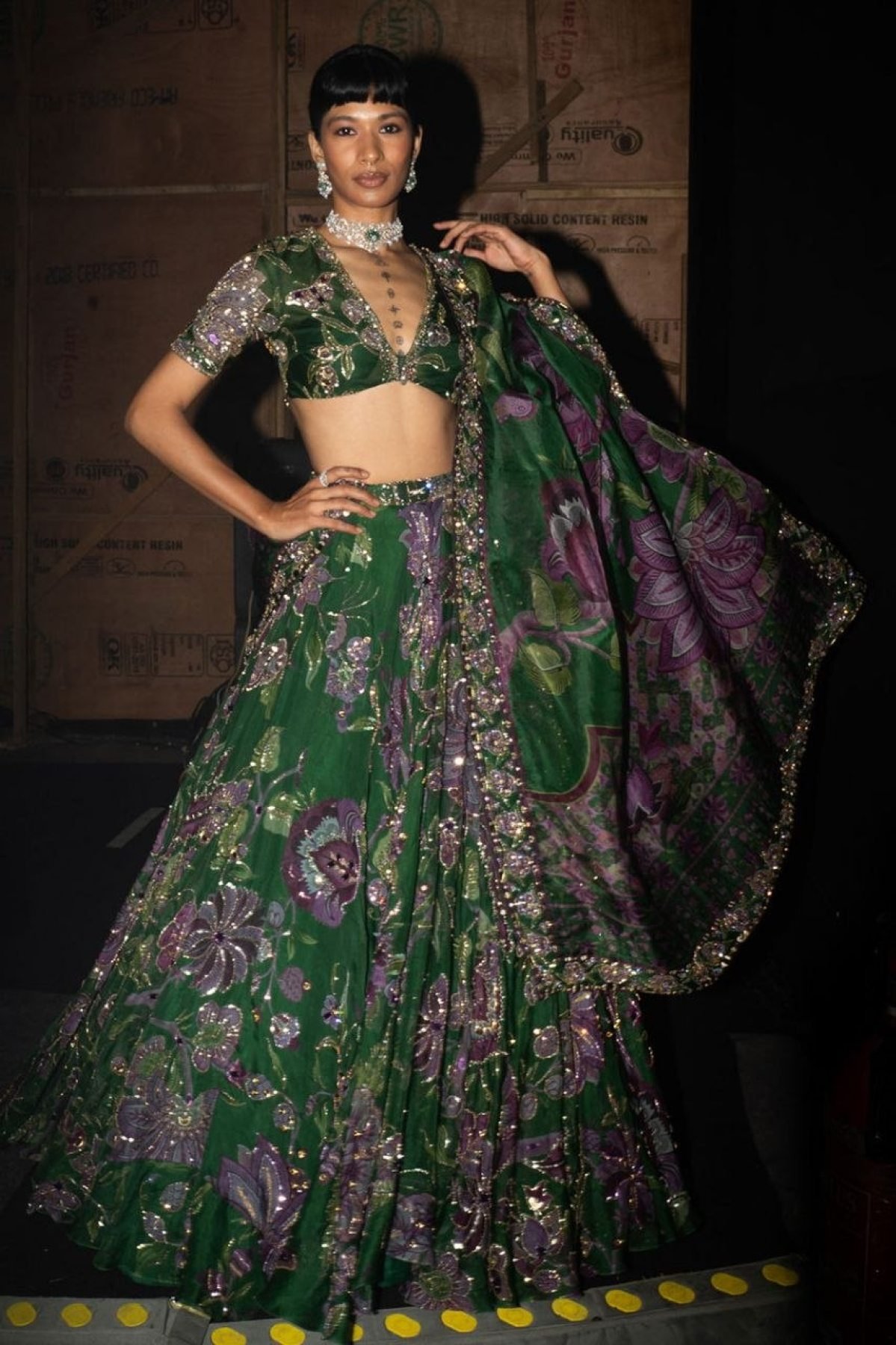Green Mirror Wedding Lehenga Set — view 4