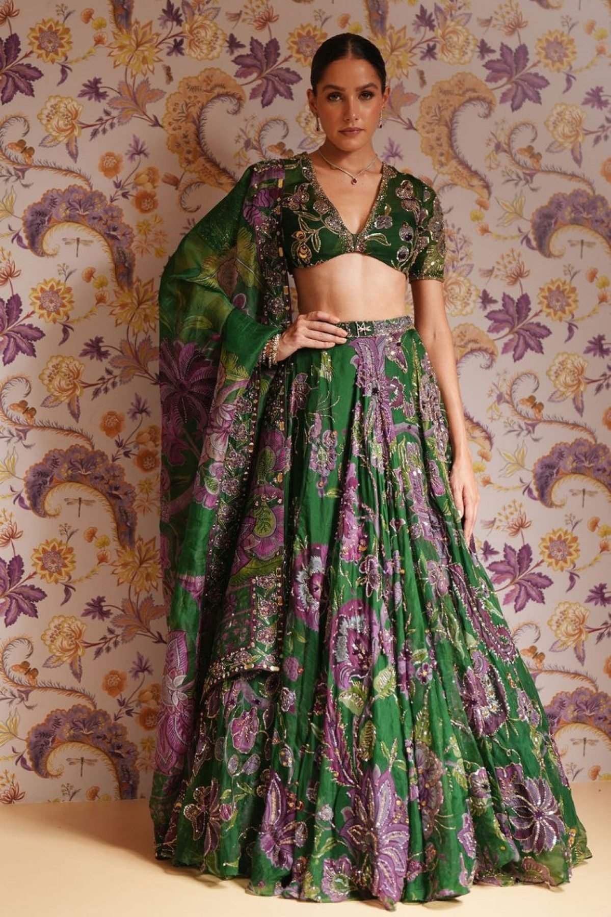 Green Mirror Wedding Lehenga Set — view 5