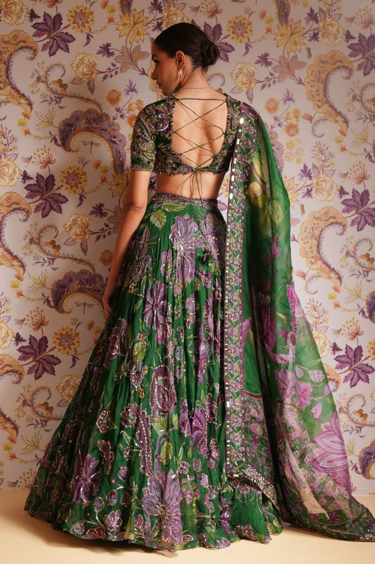 Green Mirror Wedding Lehenga Set — view 6