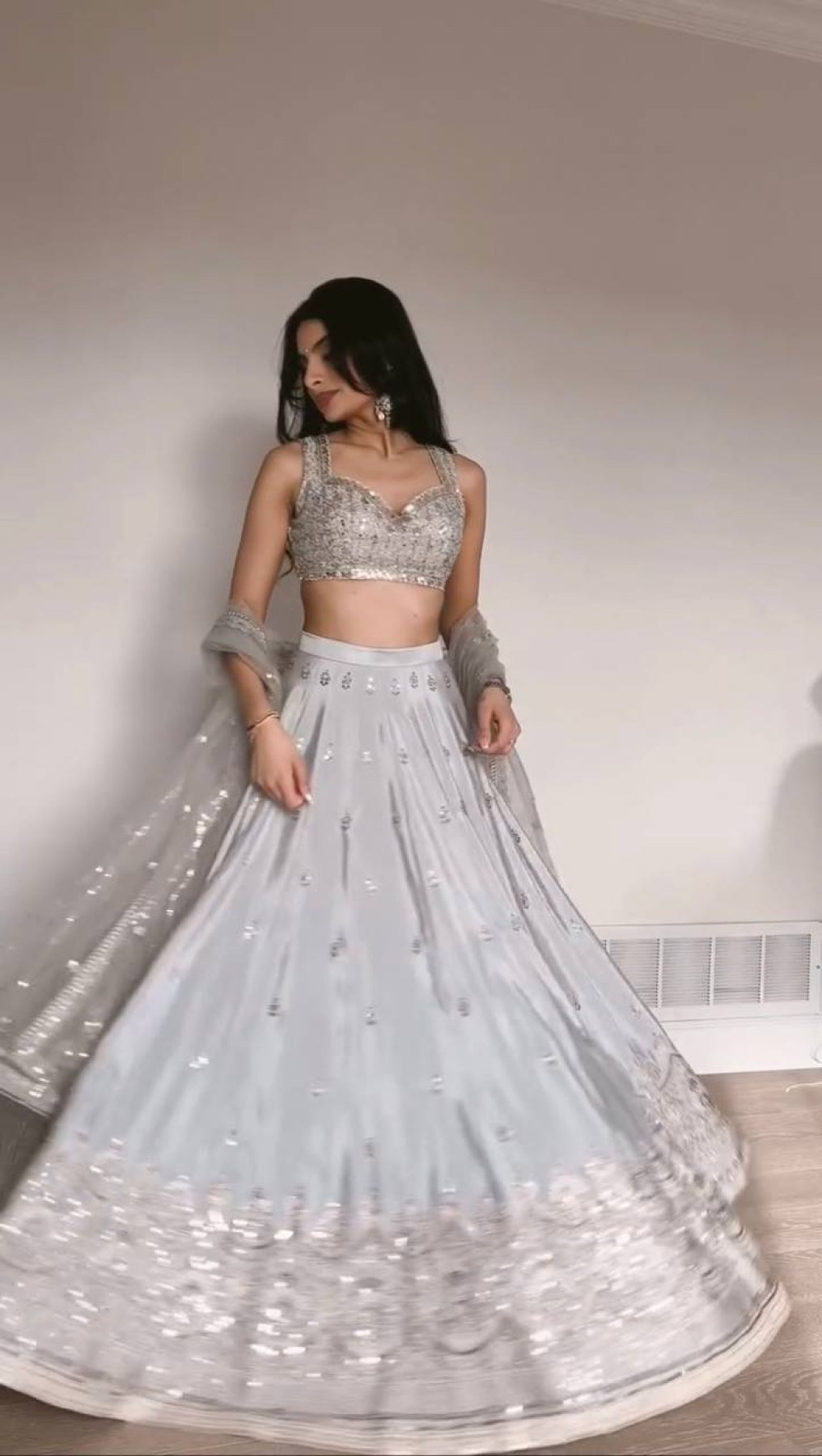 Gray Japan Satin Sequin Wedding Lehenga Set — view 2