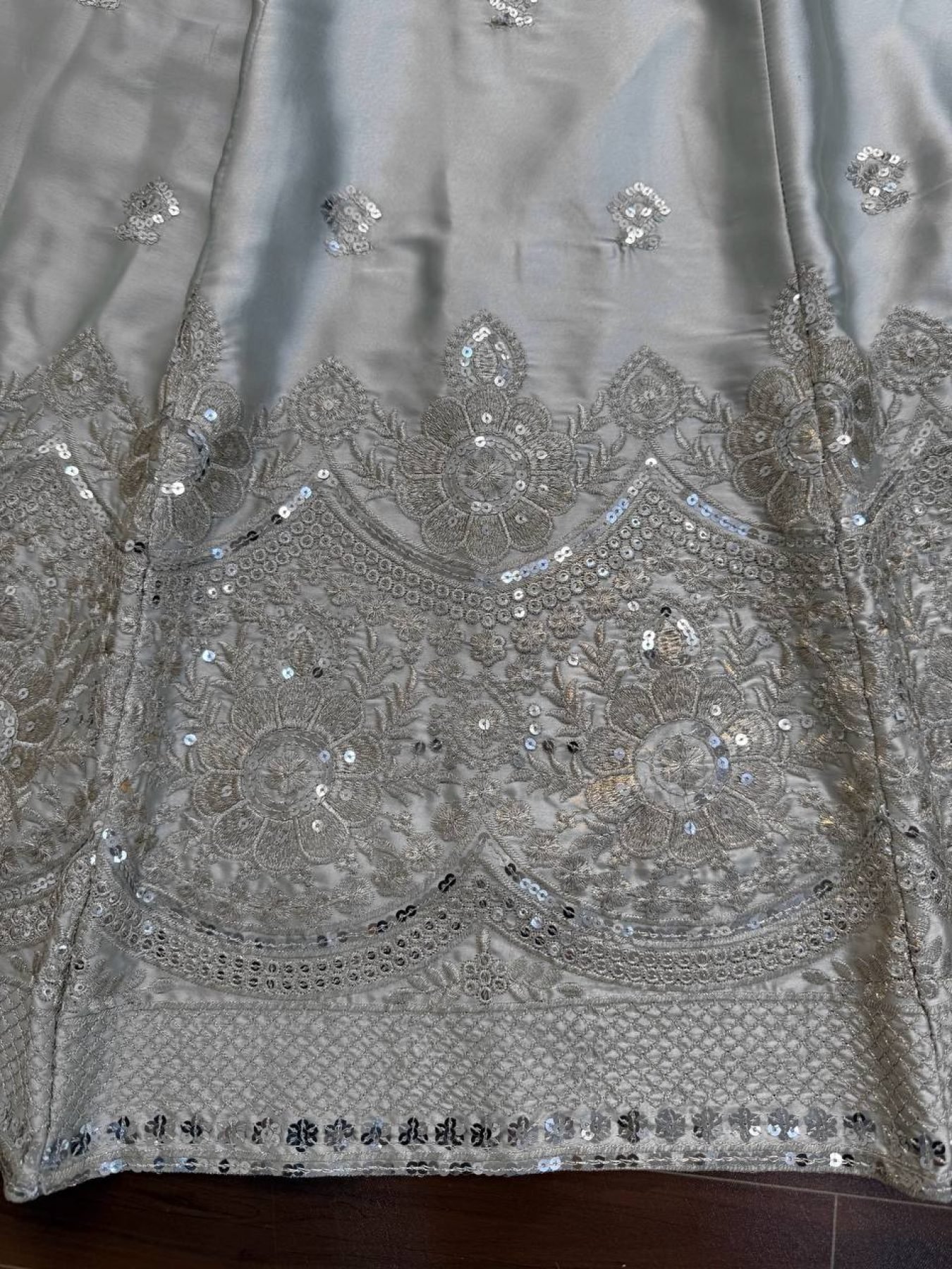 Gray Japan Satin Sequin Wedding Lehenga Set — view 16