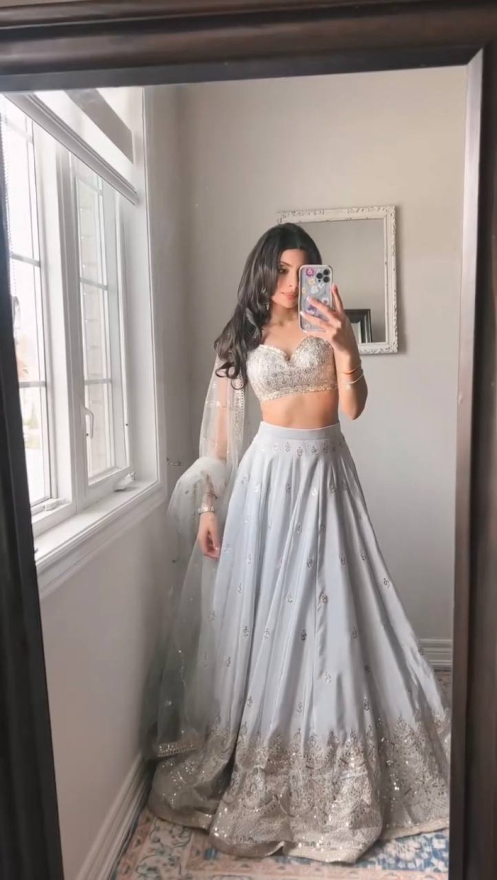 Gray Japan Satin Sequin Wedding Lehenga Set — view 3