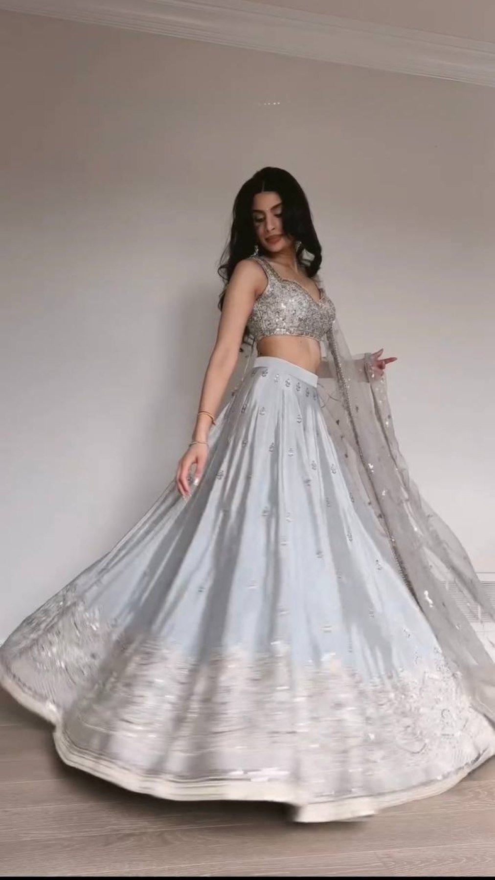 Gray Japan Satin Sequin Wedding Lehenga Set — view 4