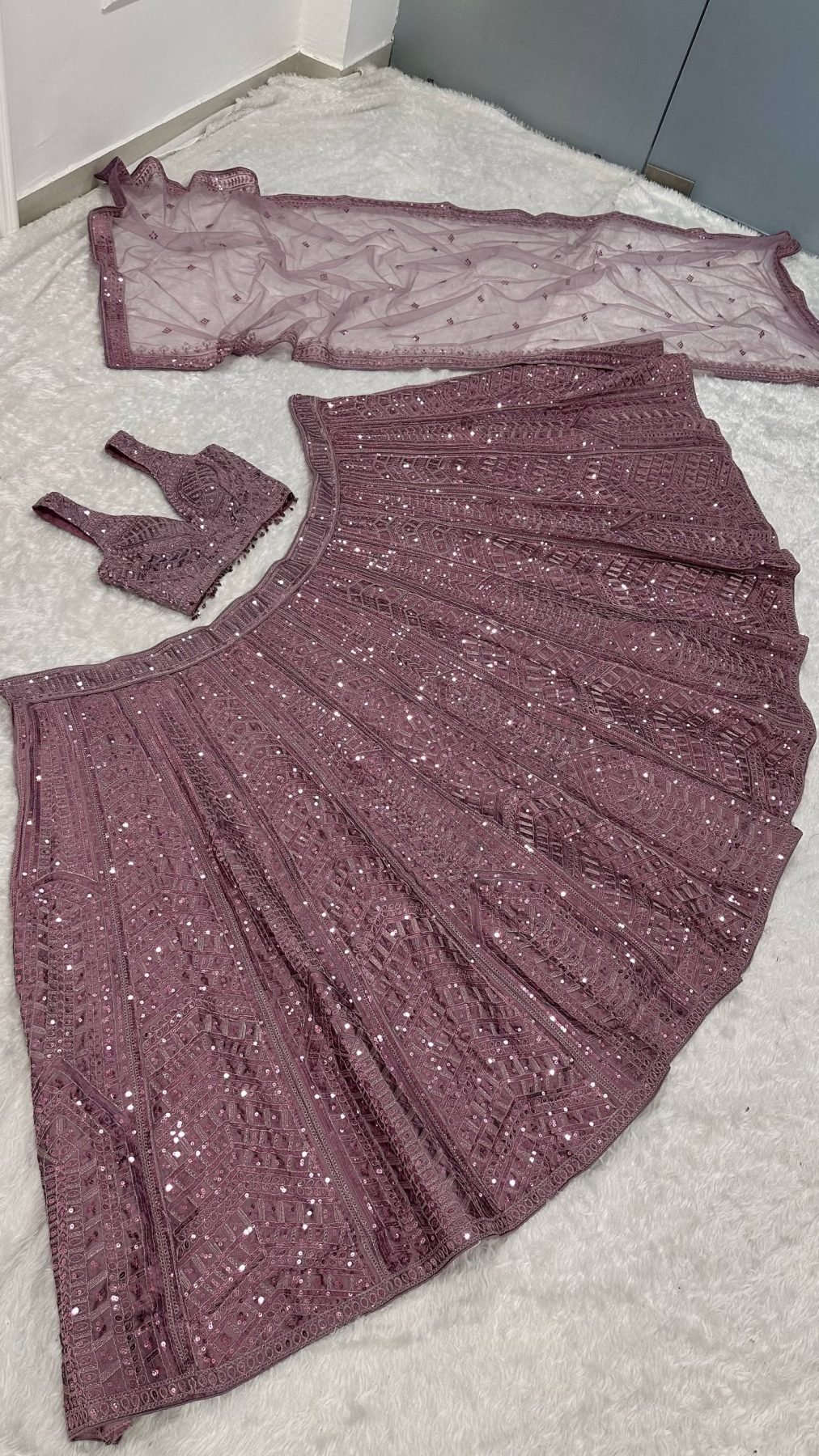 Purple Kasturi Silk Sequin Wedding Lehenga Set — view 4