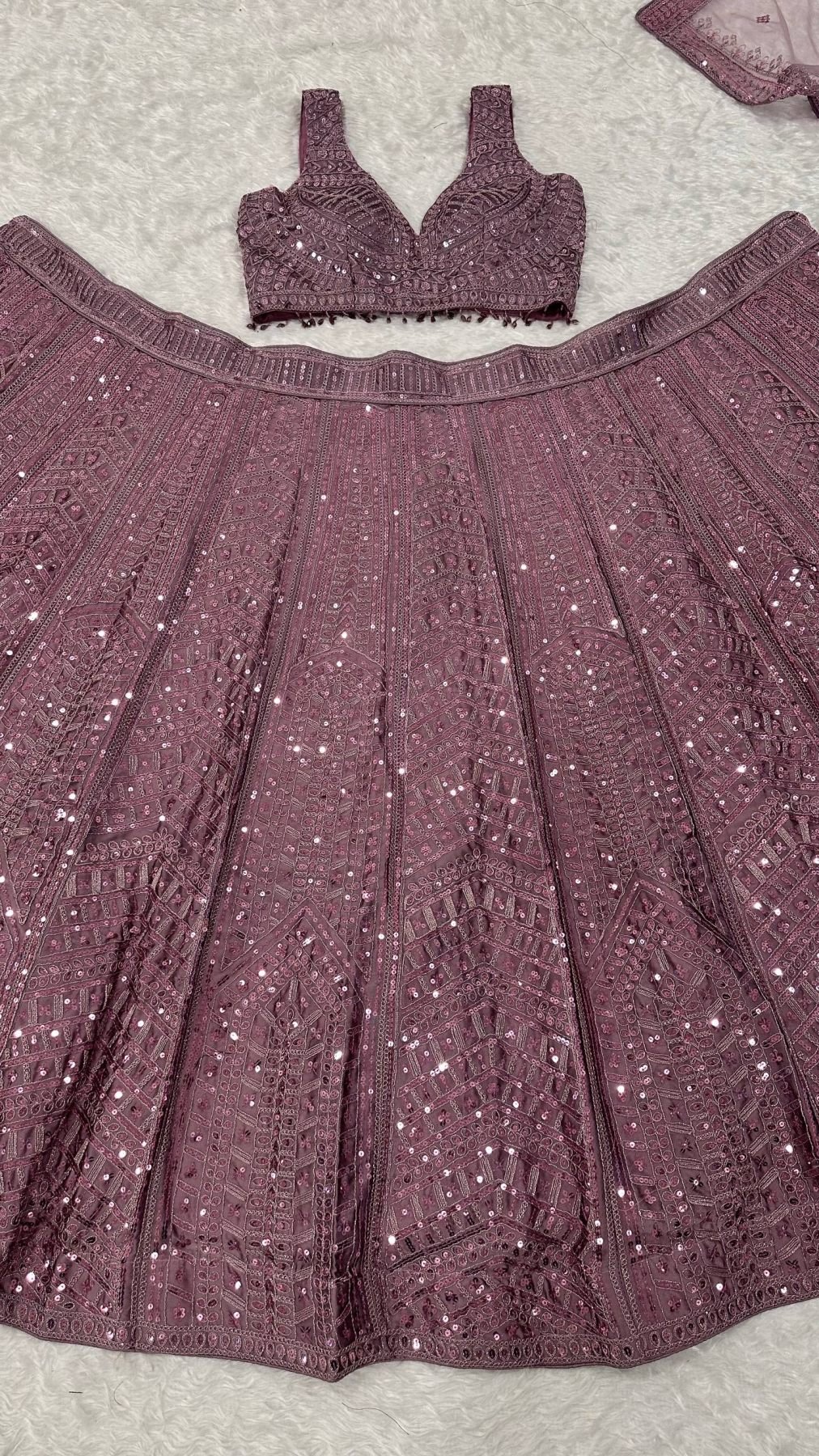 Purple Kasturi Silk Sequin Wedding Lehenga Set — view 5