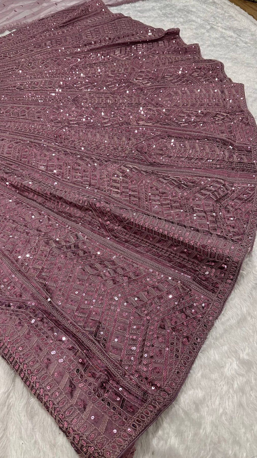 Purple Kasturi Silk Sequin Wedding Lehenga Set — view 6