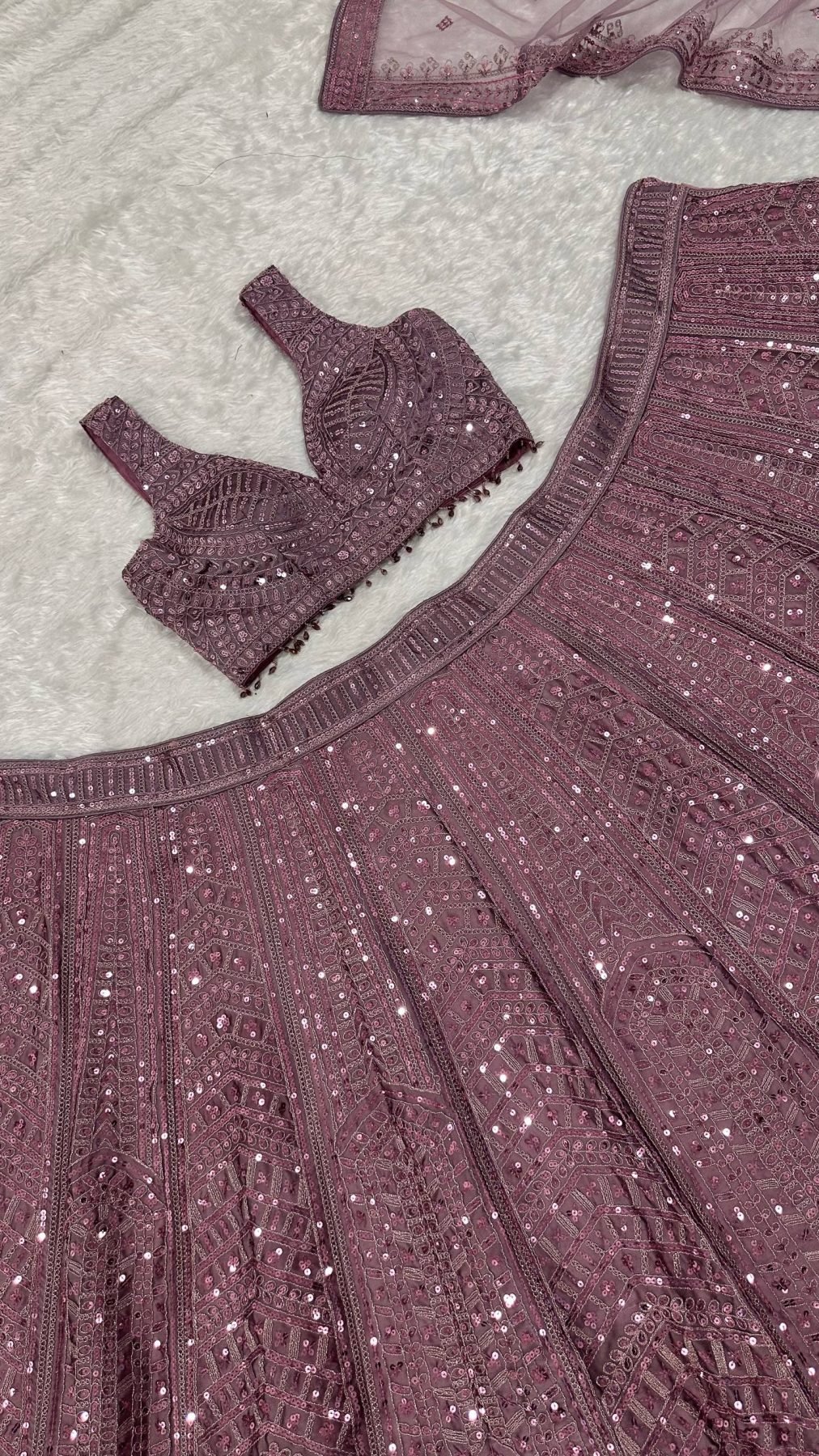 Purple Kasturi Silk Sequin Wedding Lehenga Set — view 7