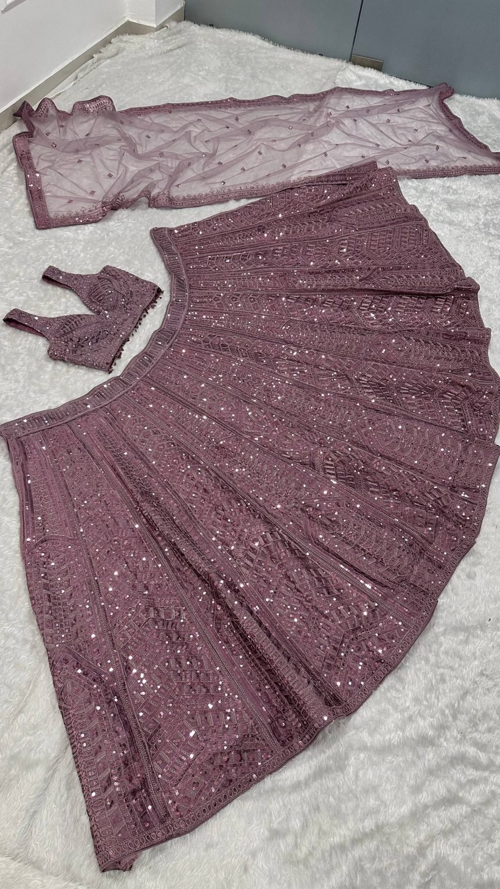 Purple Kasturi Silk Sequin Wedding Lehenga Set — view 8