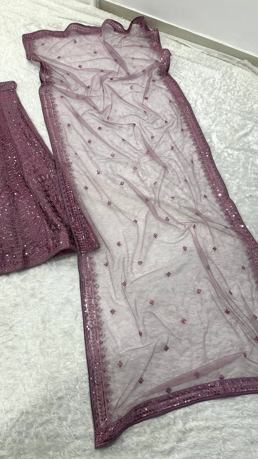 Purple Kasturi Silk Sequin Wedding Lehenga Set — view 9