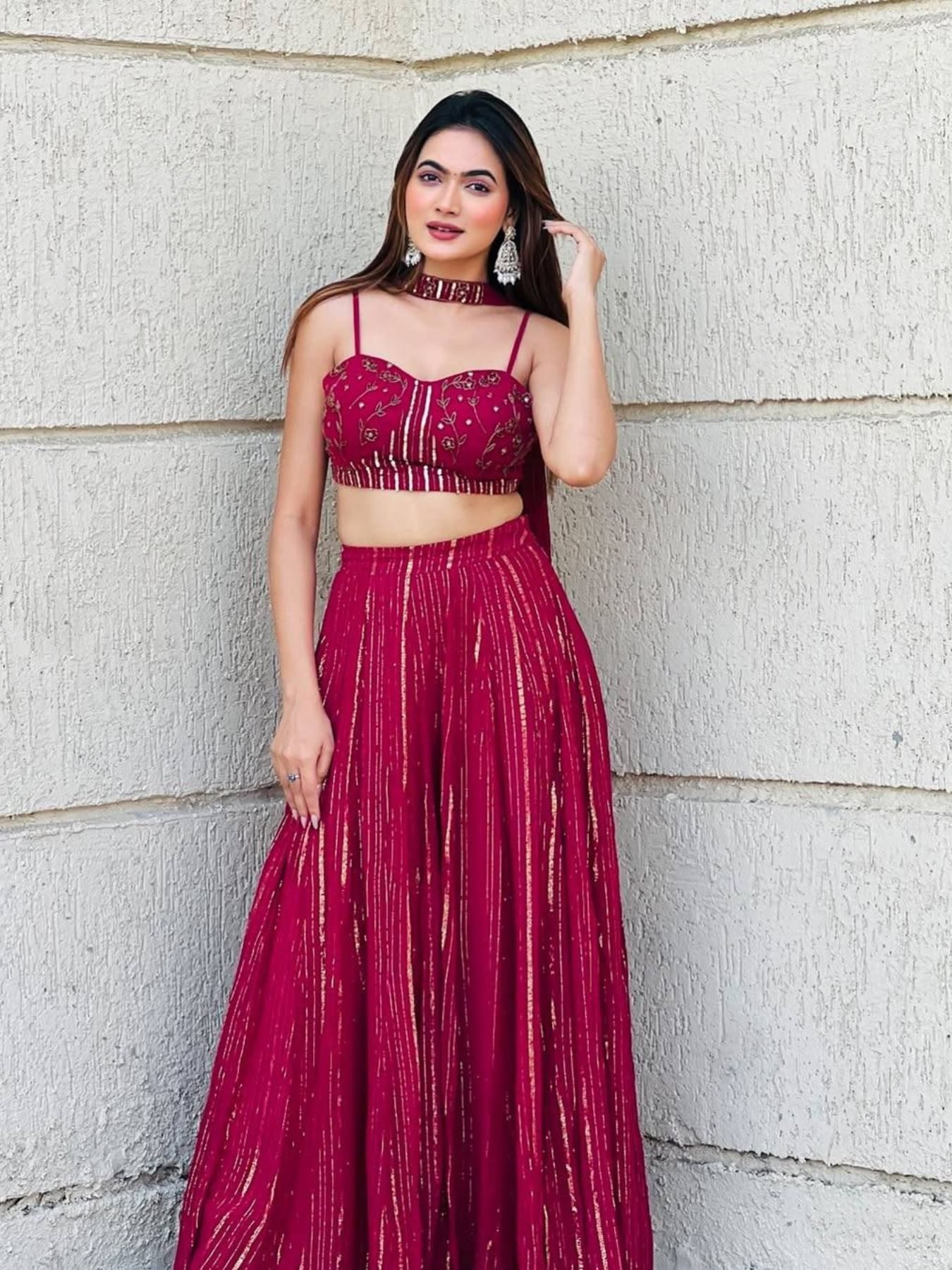 Red Dori Sequin Wedding Lehenga Set — view 1