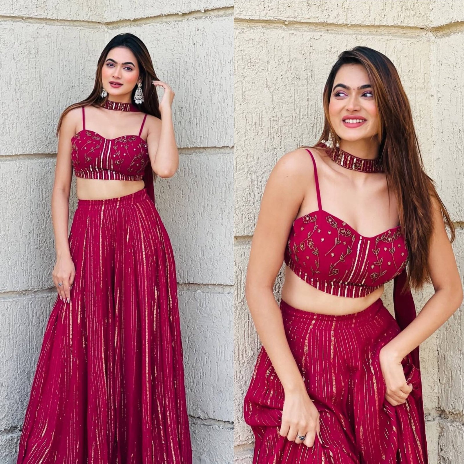 Red Dori Sequin Wedding Lehenga Set — view 2