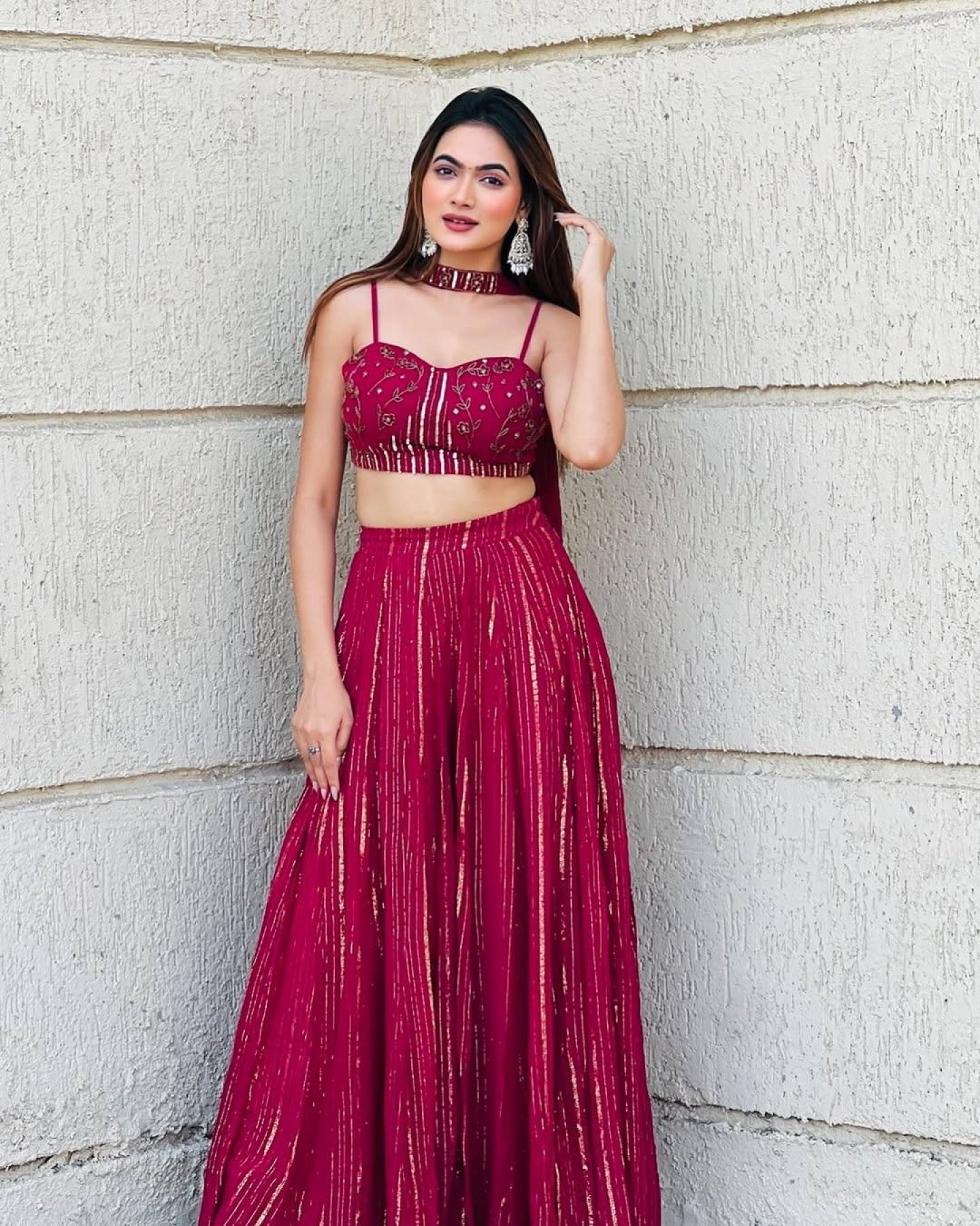 Red Dori Sequin Wedding Lehenga Set — view 3