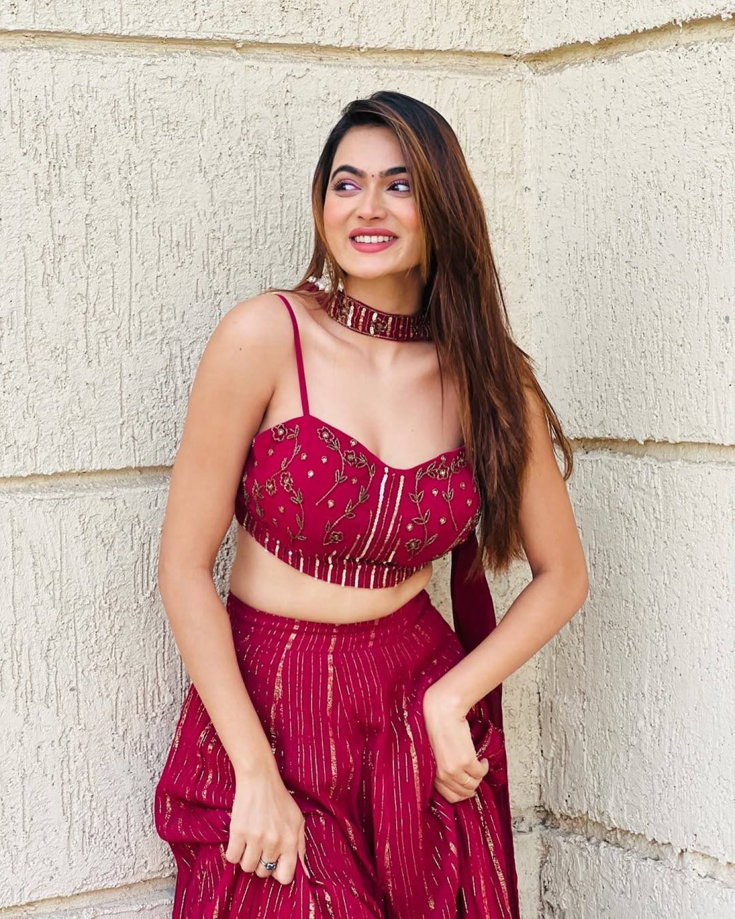 Red Dori Sequin Wedding Lehenga Set — view 4