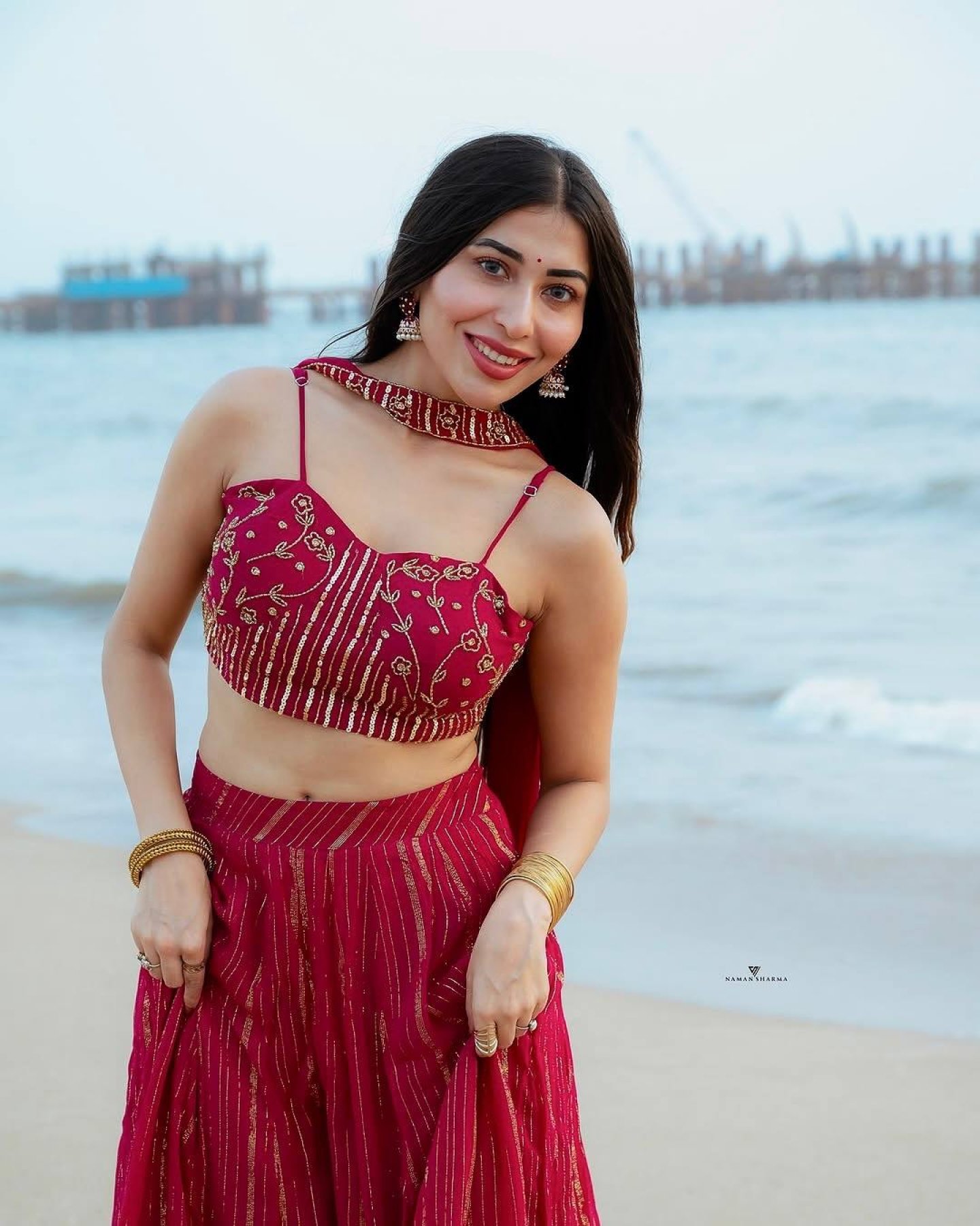 Red Dori Sequin Wedding Lehenga Set — view 5