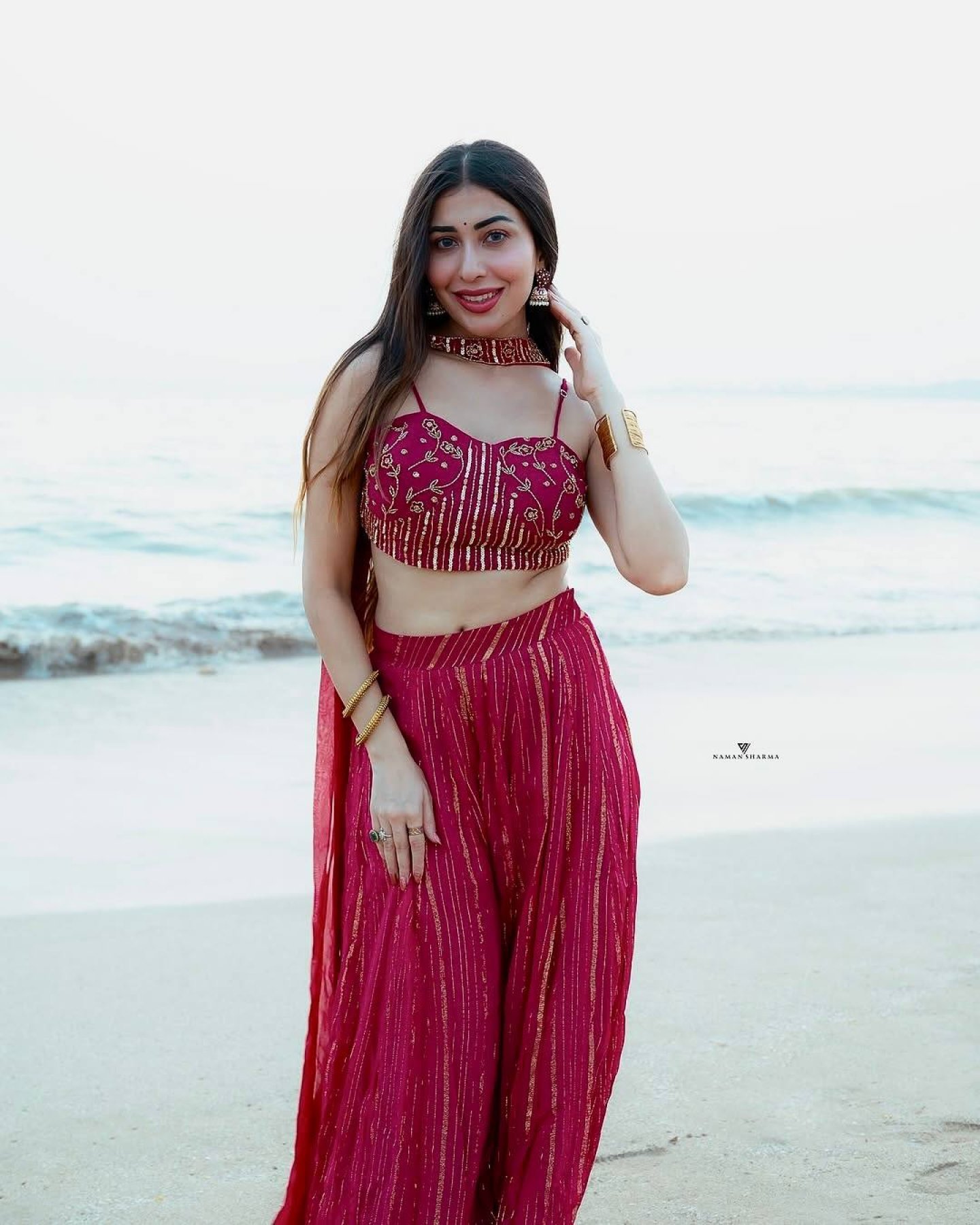 Red Dori Sequin Wedding Lehenga Set — view 6