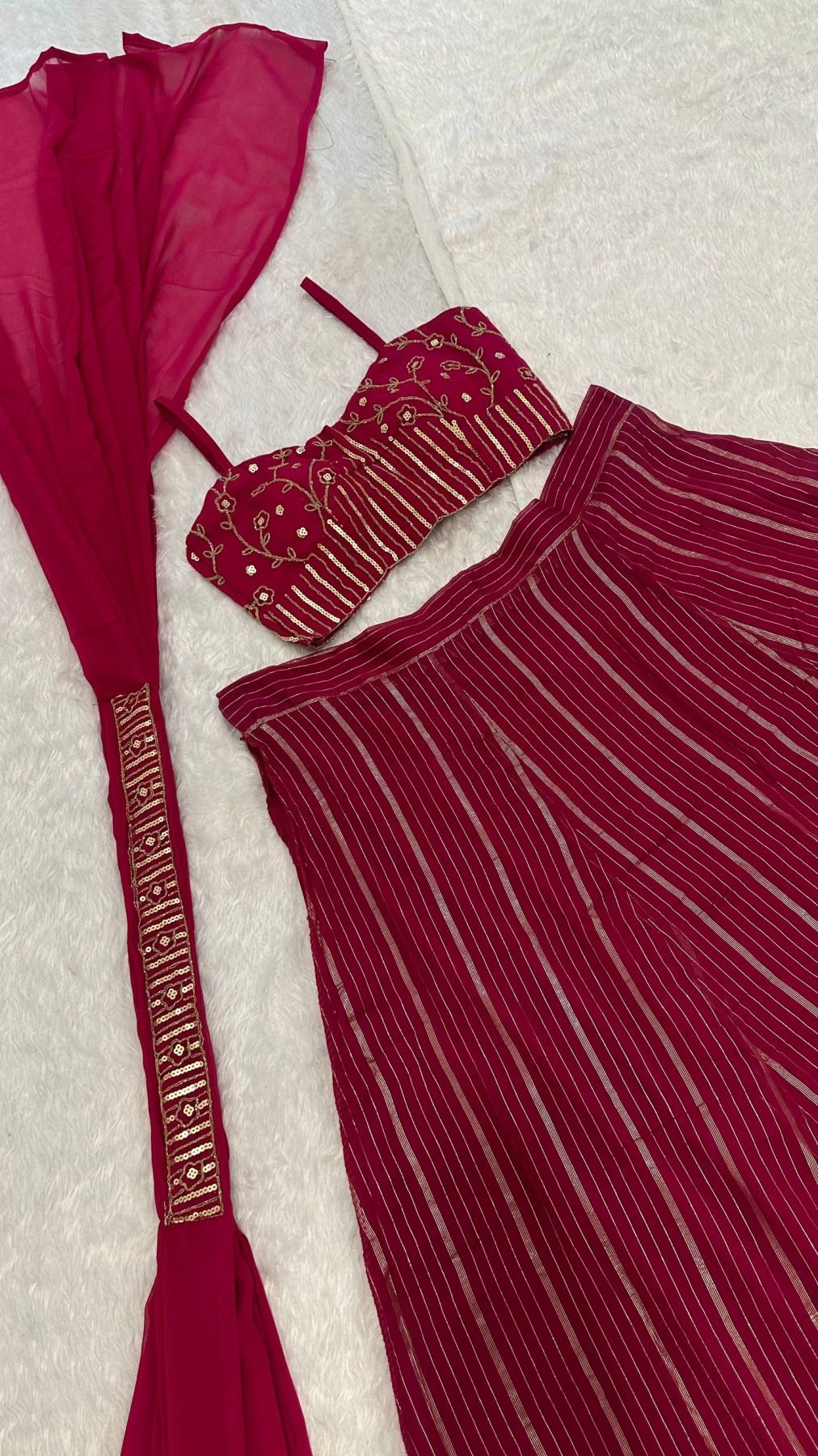 Red Dori Sequin Wedding Lehenga Set — view 7
