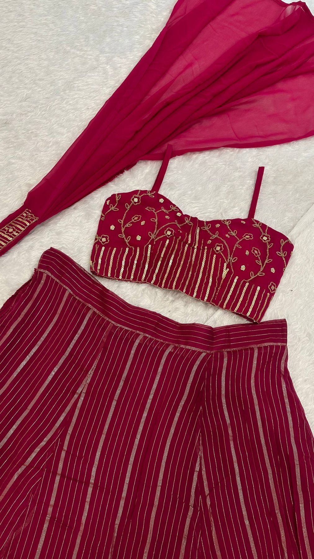 Red Dori Sequin Wedding Lehenga Set — view 8