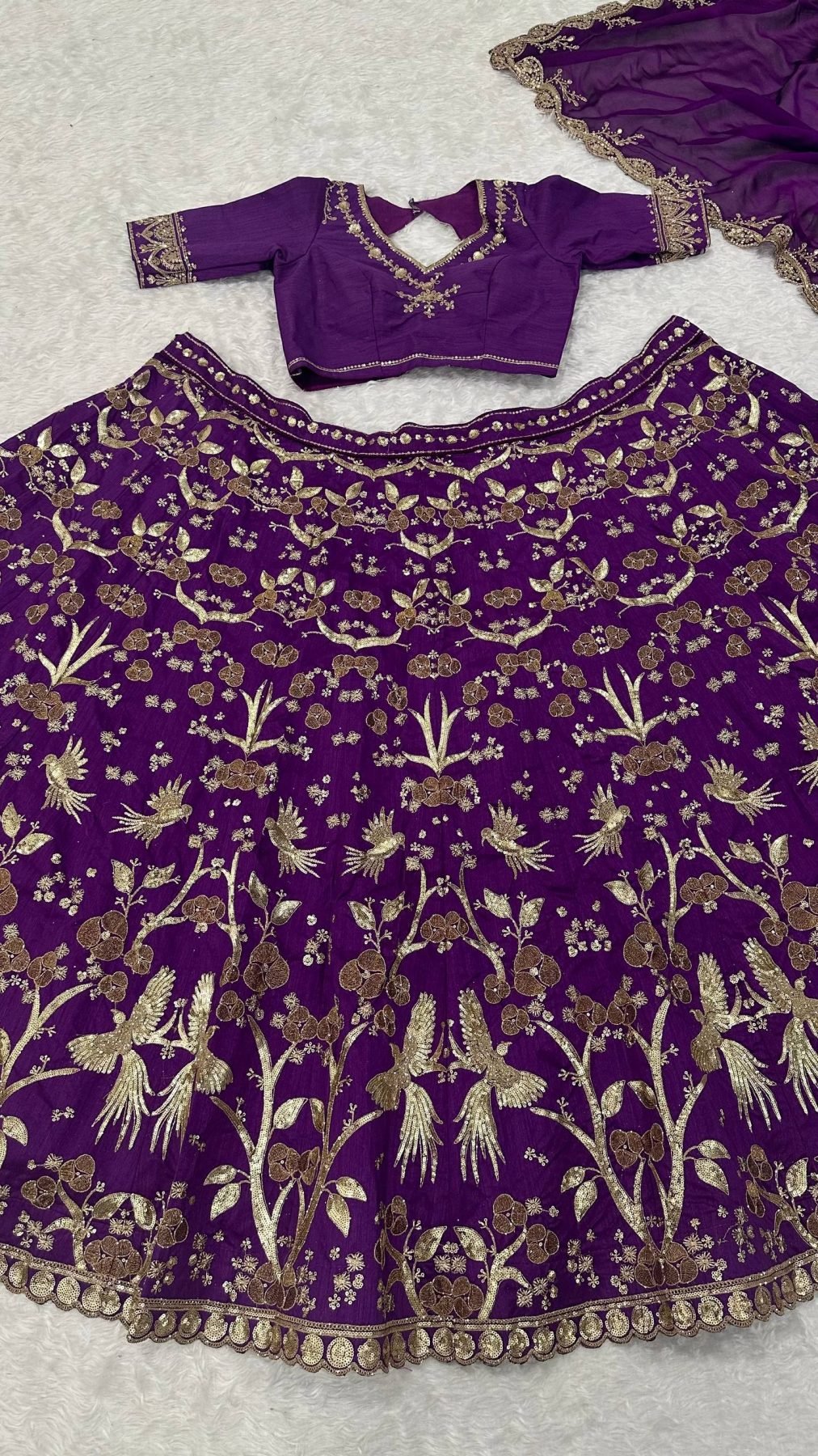 Purple Thai Silk Sequin Wedding Lehenga Set — view 10