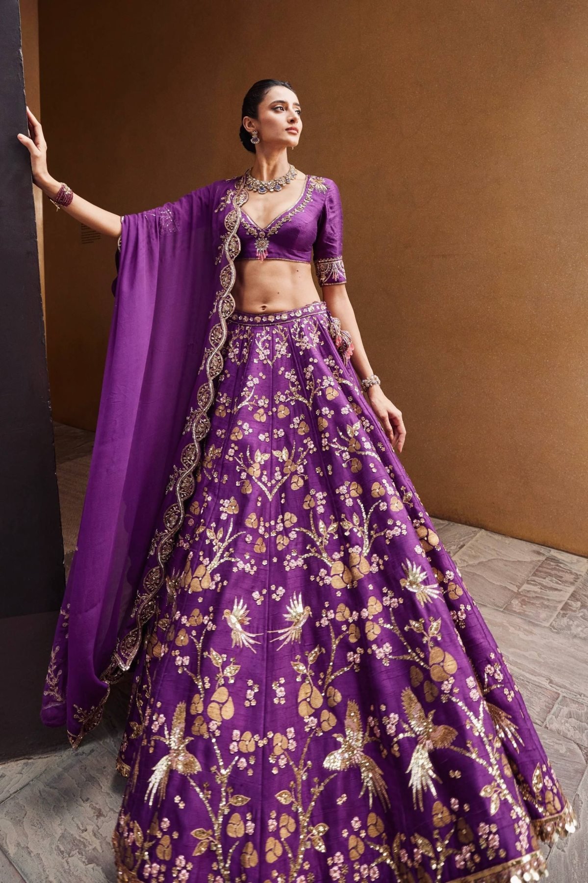 Purple Thai Silk Sequin Wedding Lehenga Set — view 2