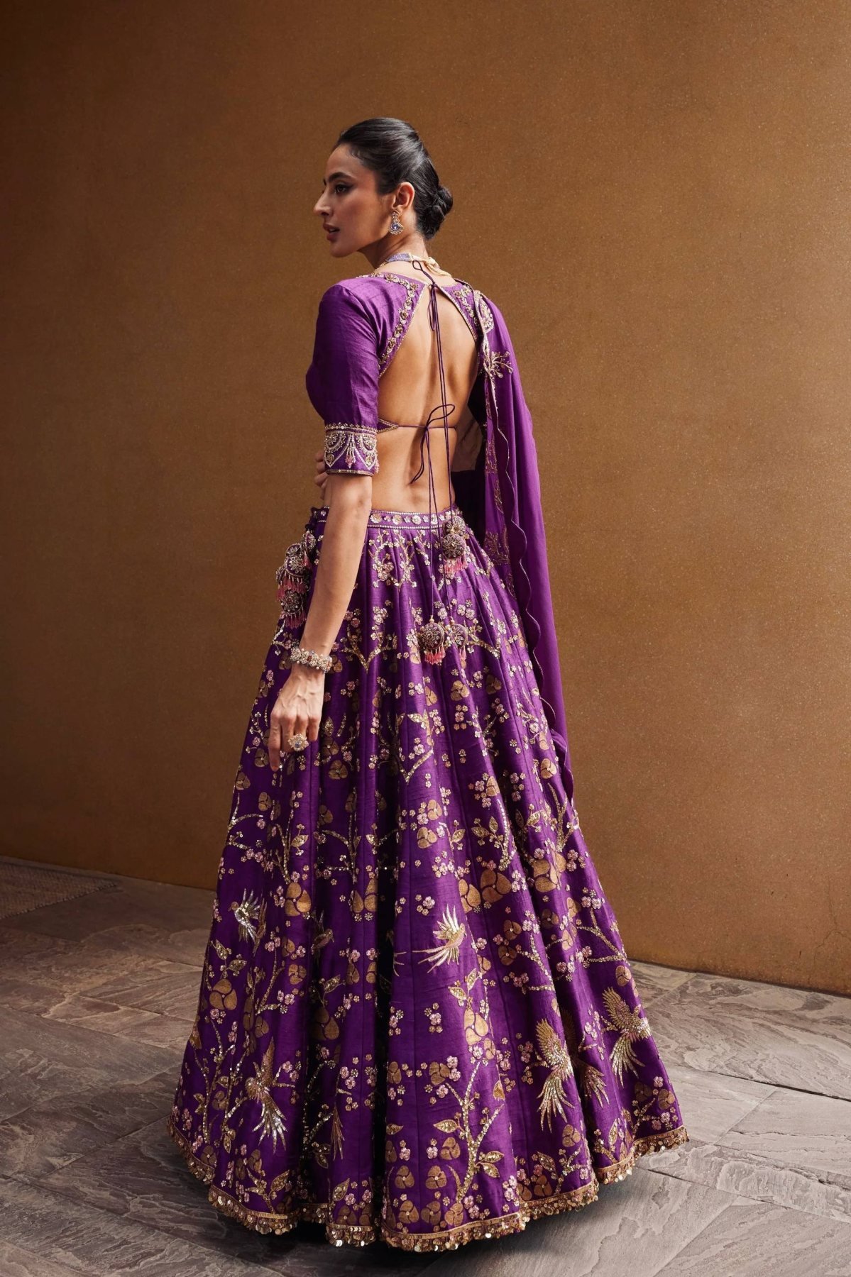 Purple Thai Silk Sequin Wedding Lehenga Set — view 3