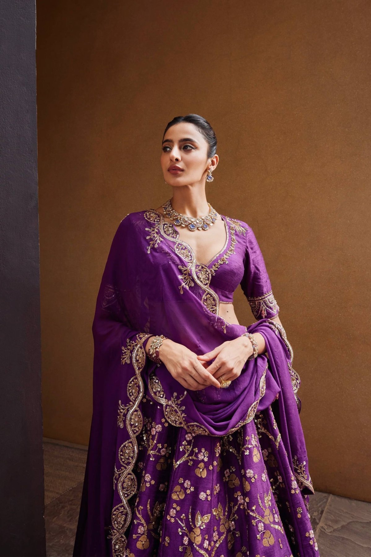 Purple Thai Silk Sequin Wedding Lehenga Set — view 4