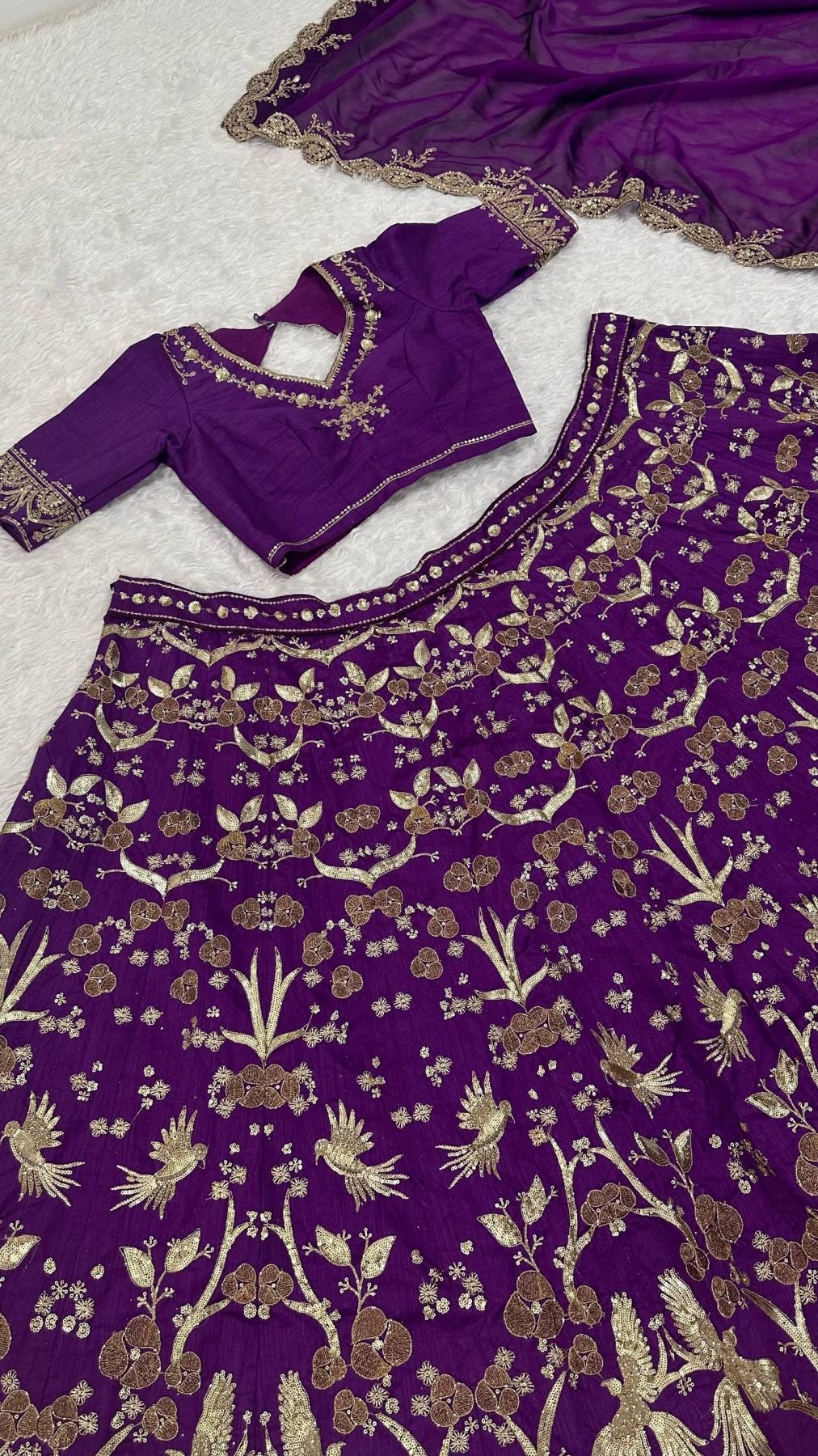 Purple Thai Silk Sequin Wedding Lehenga Set — view 5
