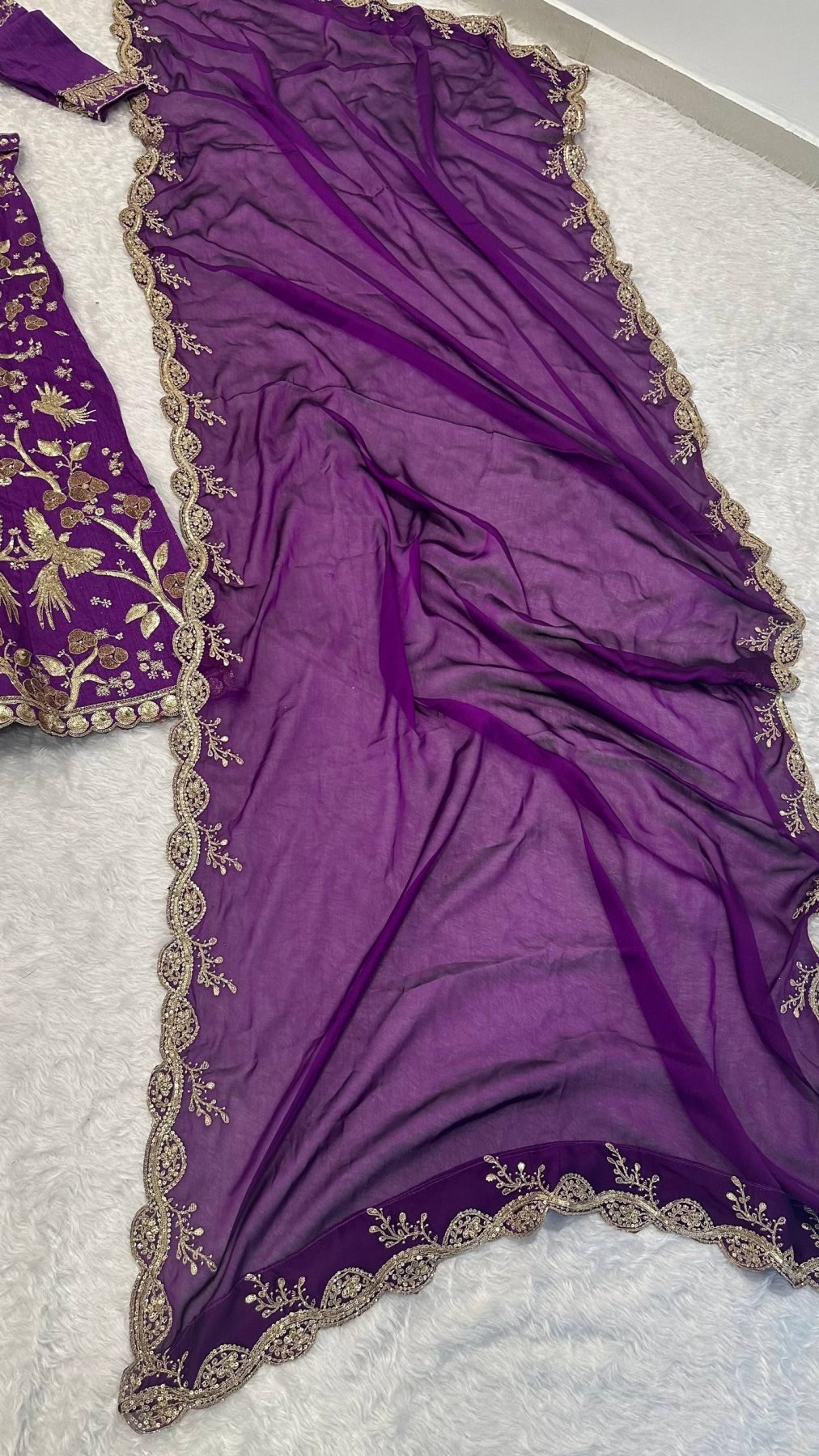 Purple Thai Silk Sequin Wedding Lehenga Set — view 6