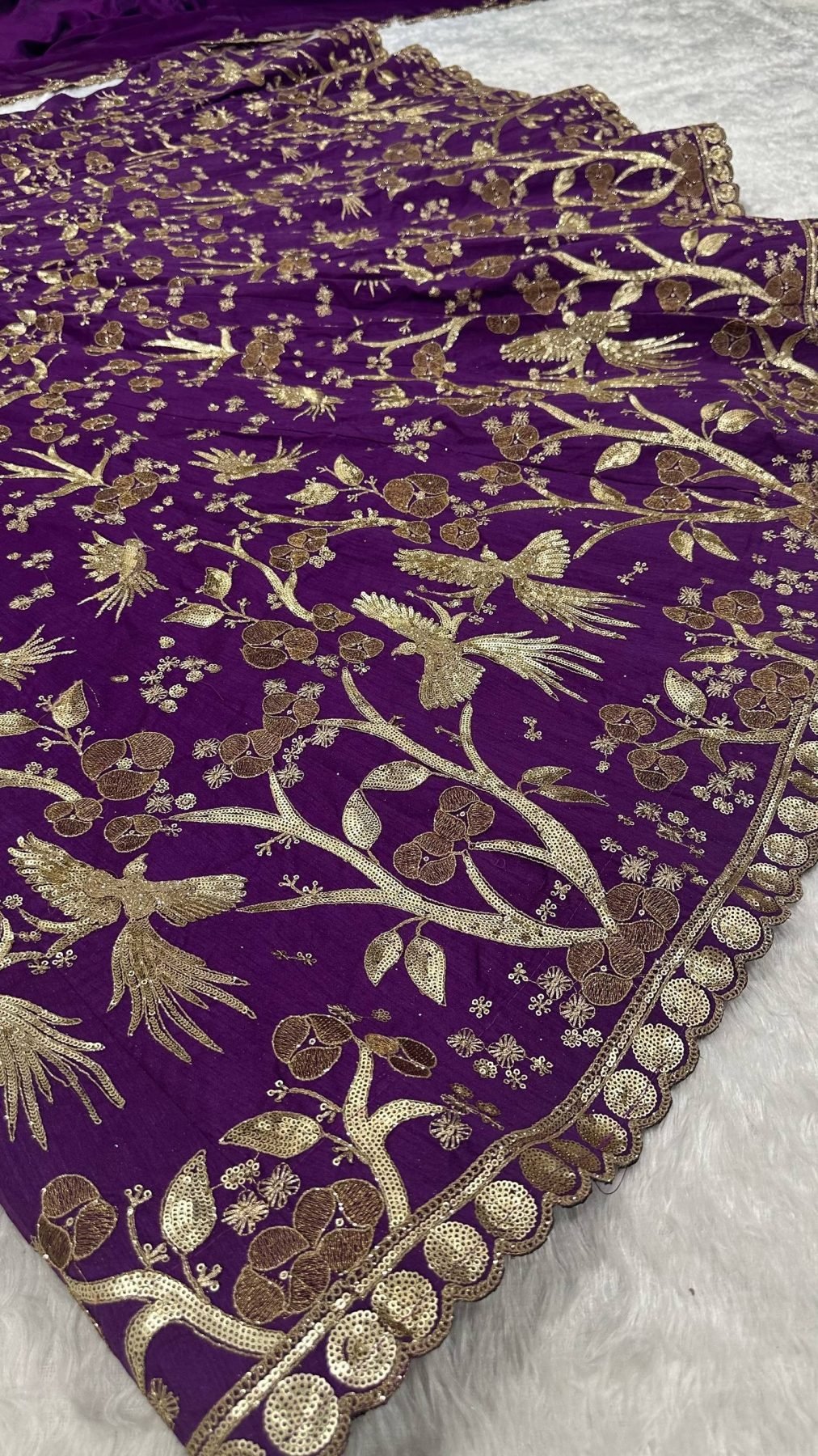 Purple Thai Silk Sequin Wedding Lehenga Set — view 7
