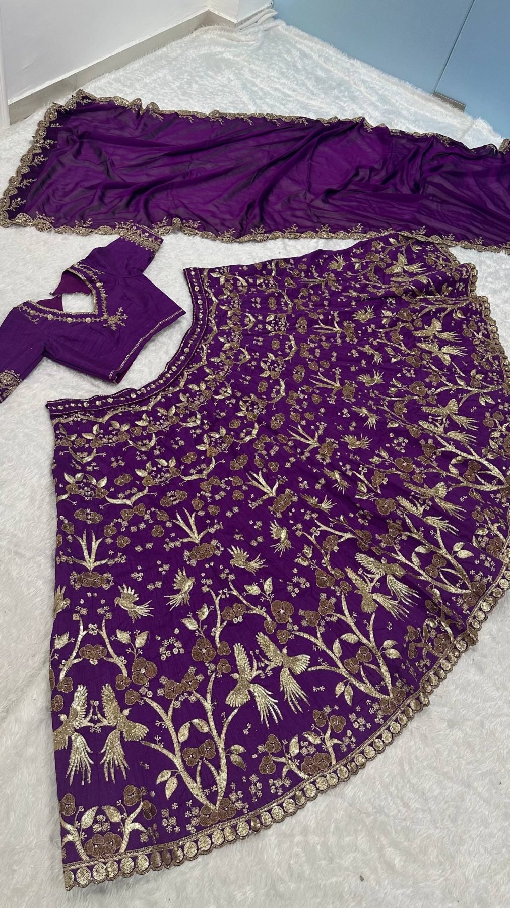 Purple Thai Silk Sequin Wedding Lehenga Set — view 8