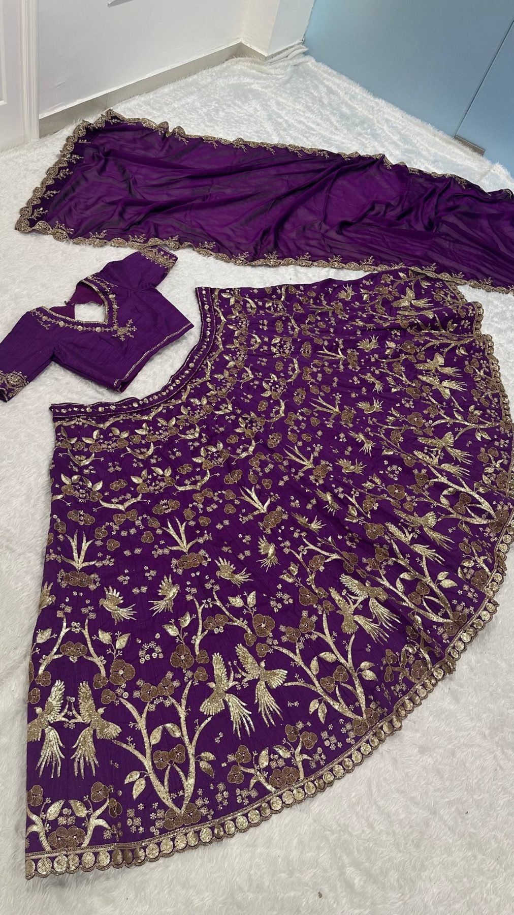 Purple Thai Silk Sequin Wedding Lehenga Set — view 9