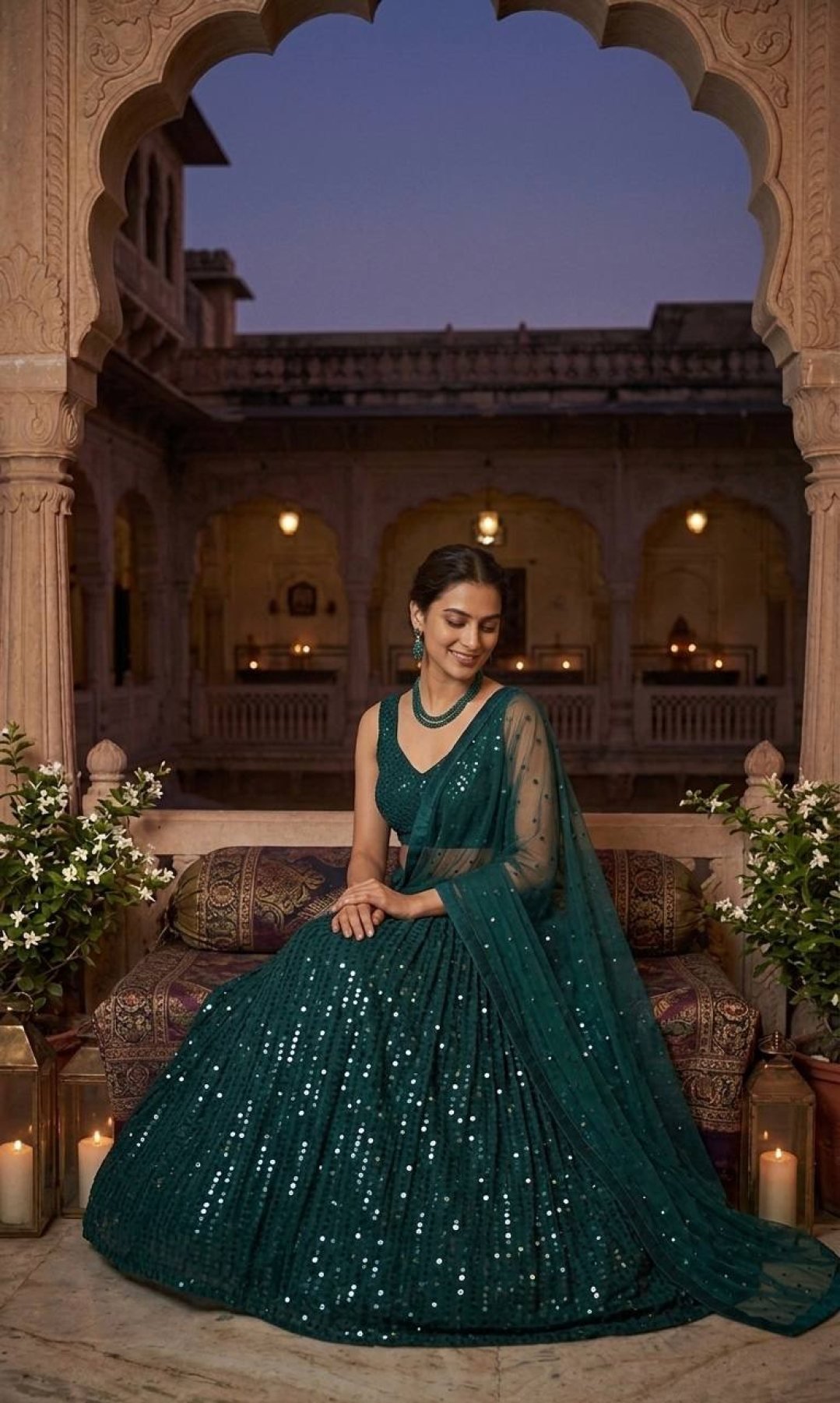 Green Georgette Sequin Wedding Lehenga Set — view 3