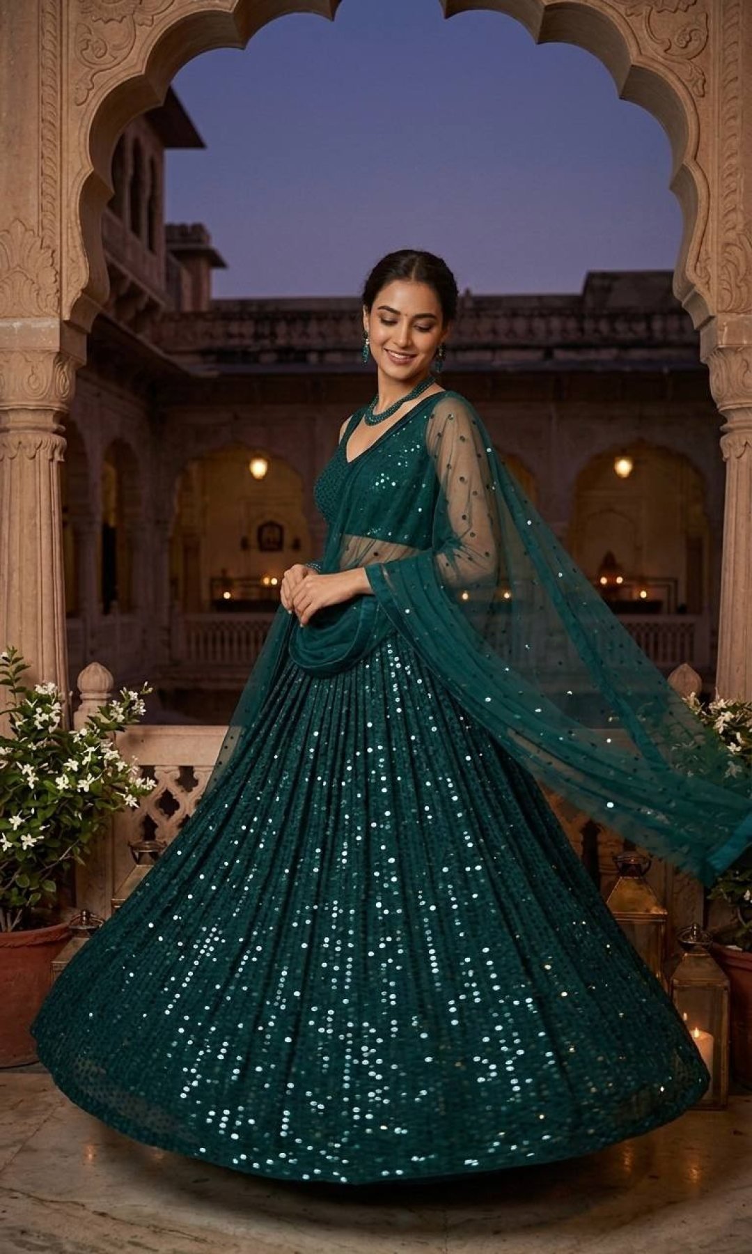 Green Georgette Sequin Wedding Lehenga Set — view 4