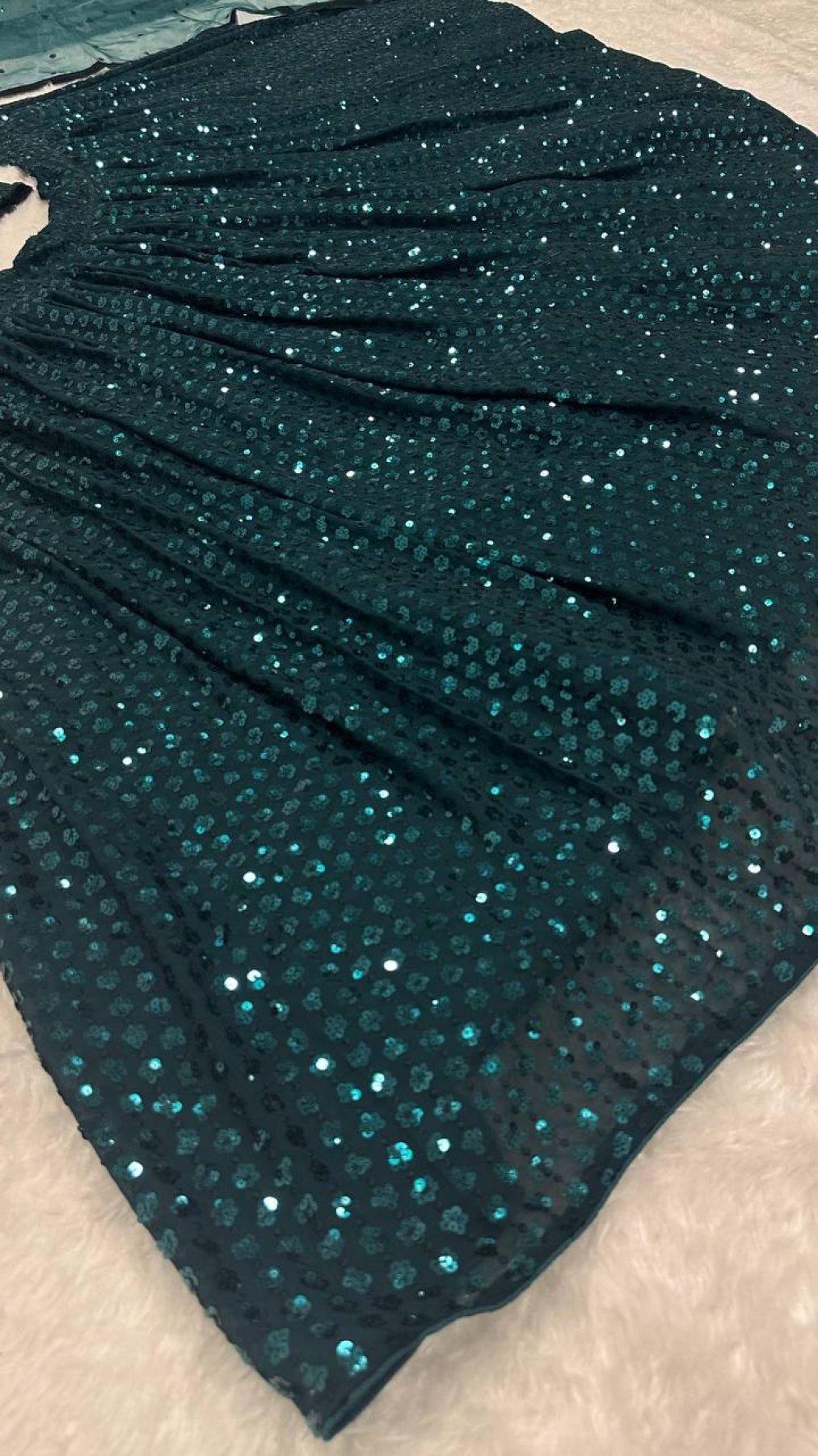 Green Georgette Sequin Wedding Lehenga Set — view 5