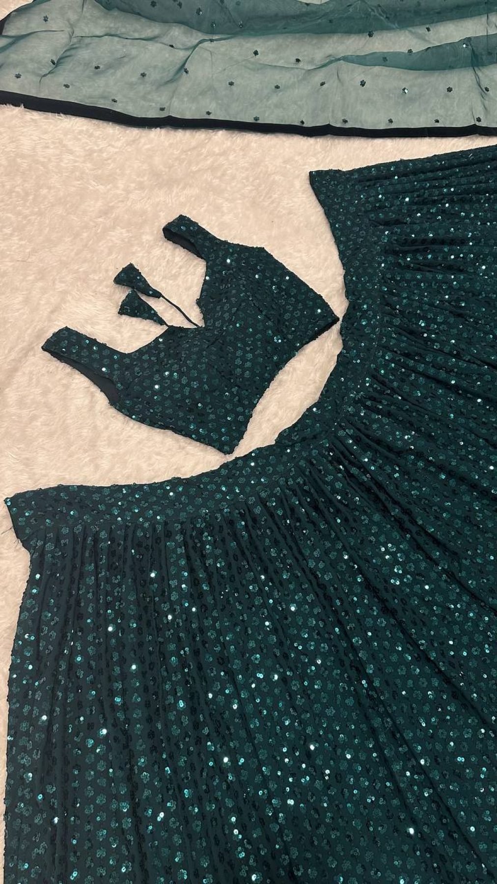Green Georgette Sequin Wedding Lehenga Set — view 6