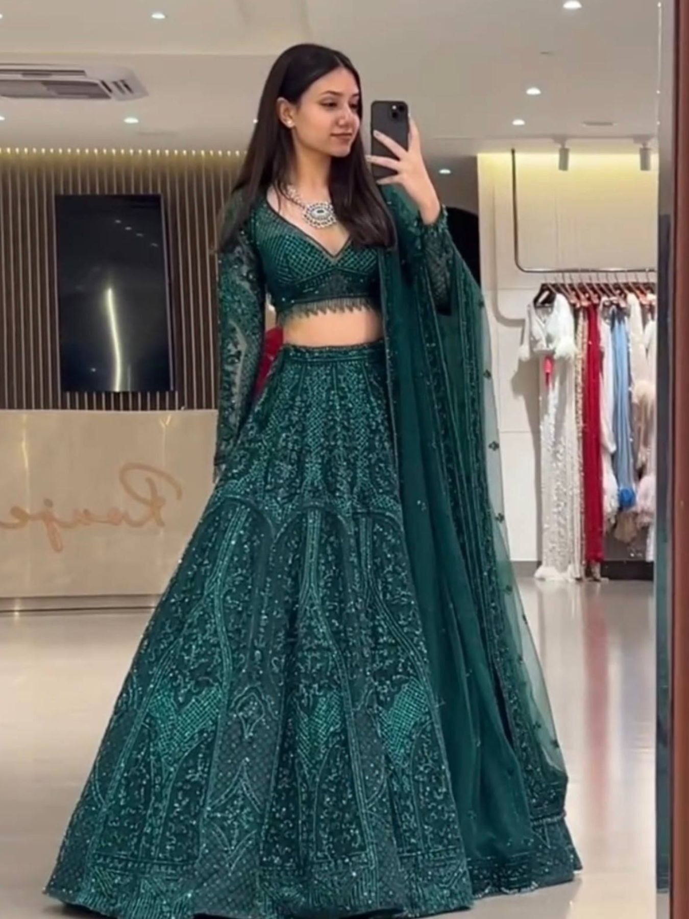 Green Dori Sequin Wedding Lehenga Set — view 1