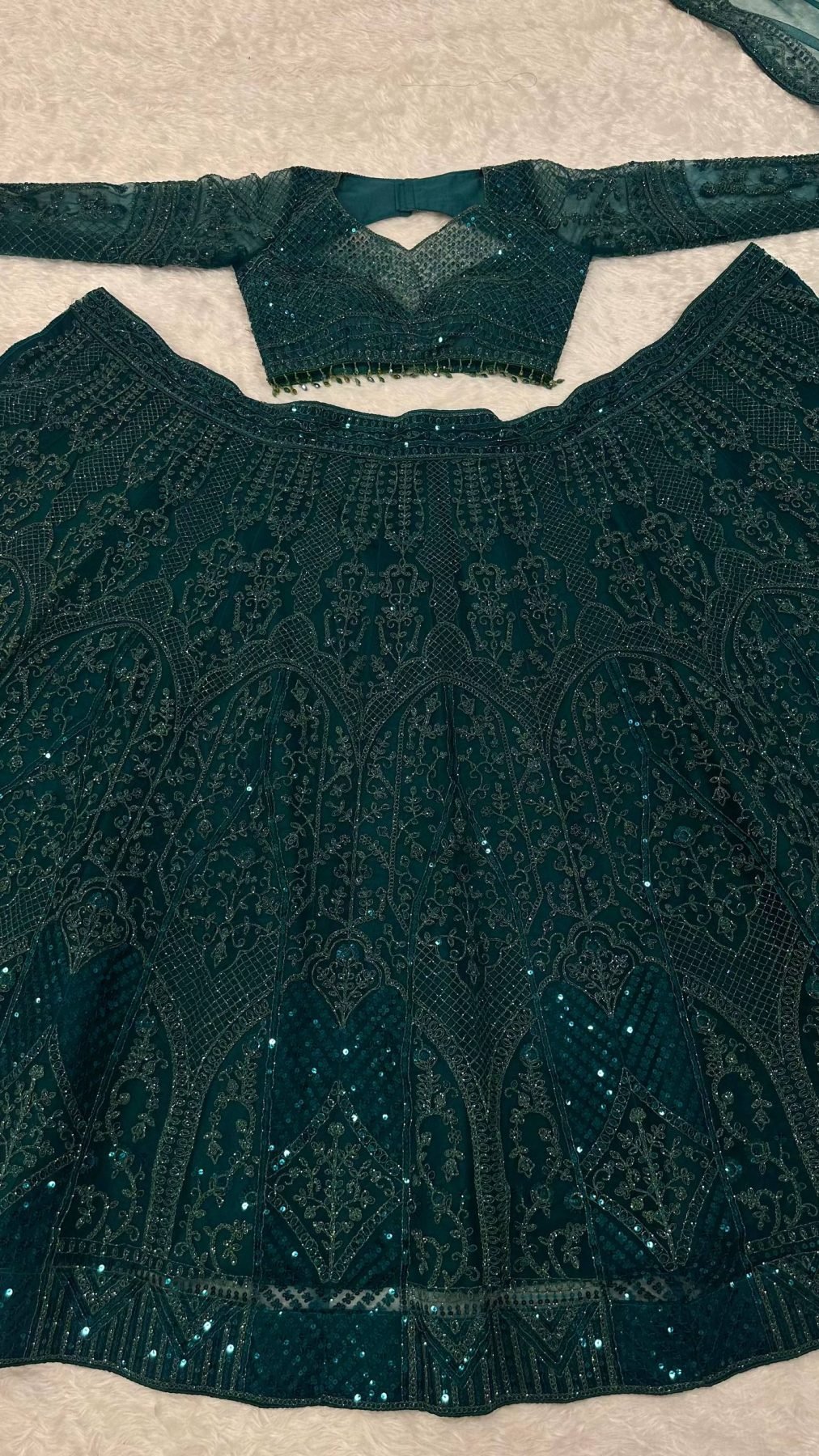 Green Dori Sequin Wedding Lehenga Set — view 9