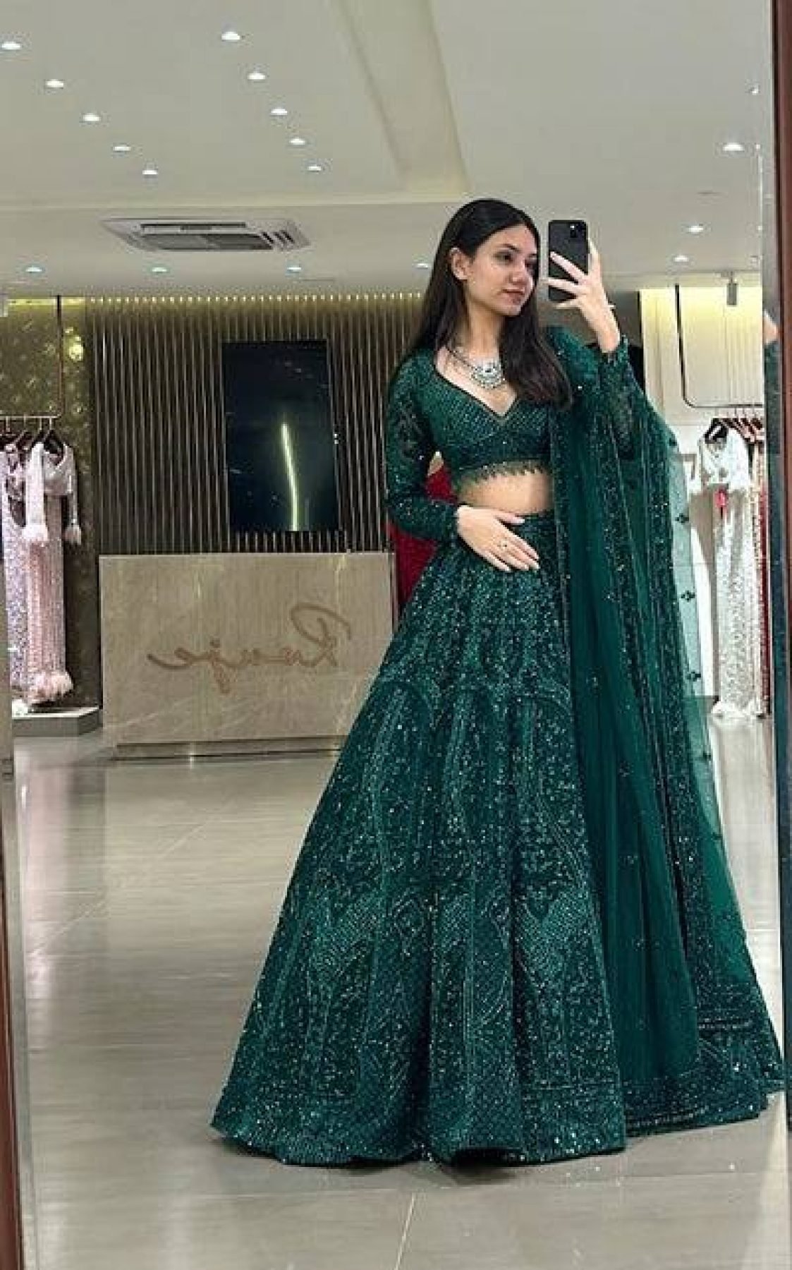Green Dori Sequin Wedding Lehenga Set — view 2