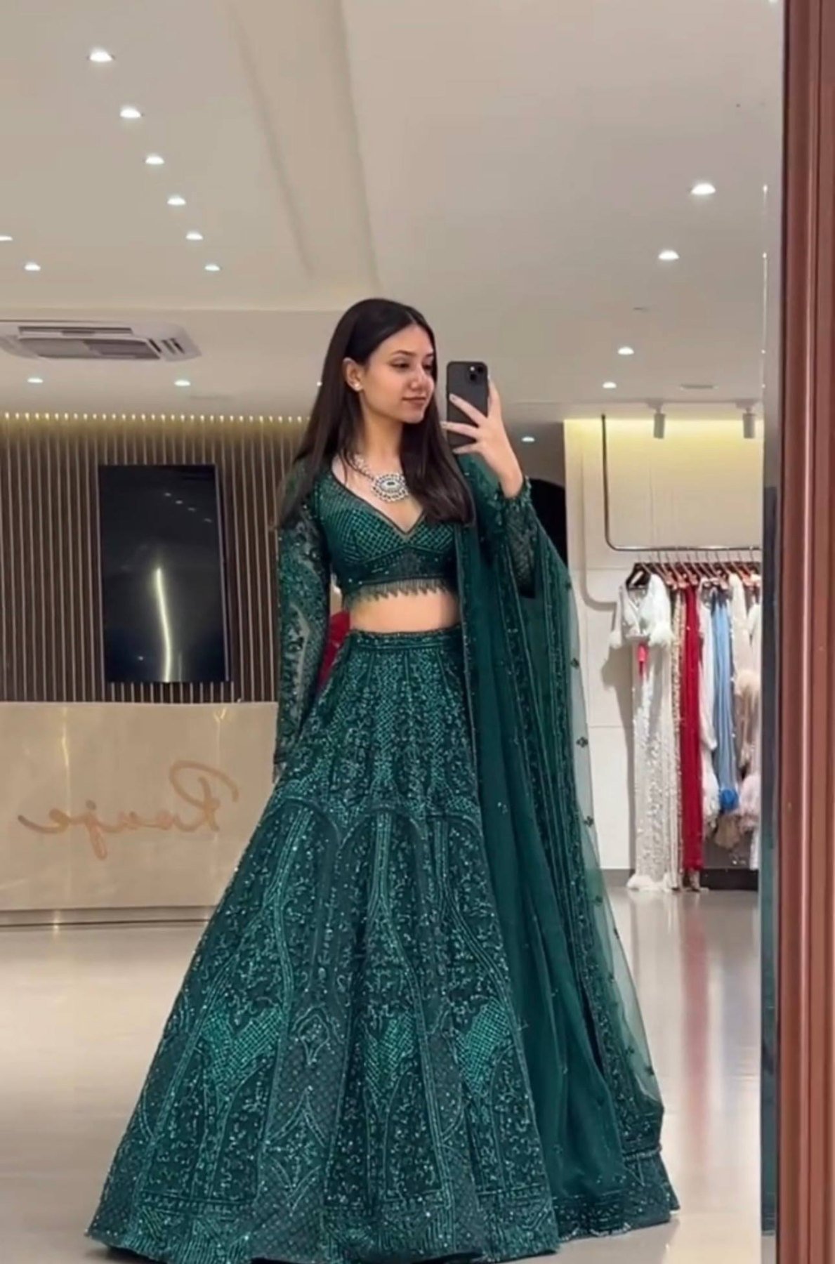 Green Dori Sequin Wedding Lehenga Set — view 3