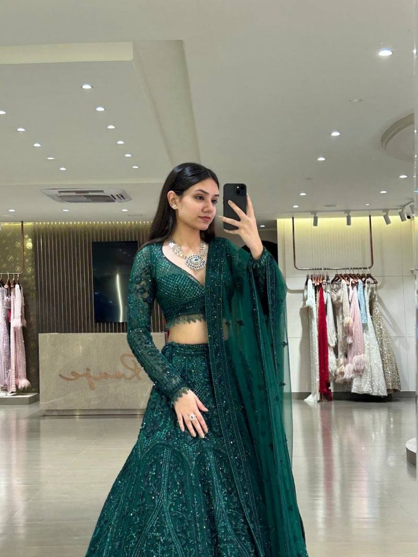 Green Dori Sequin Wedding Lehenga Set — view 5