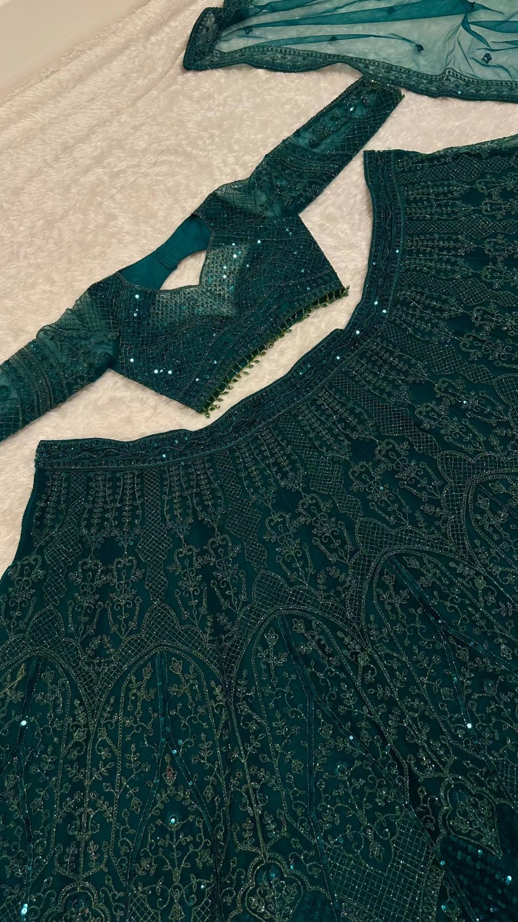 Green Dori Sequin Wedding Lehenga Set — view 8