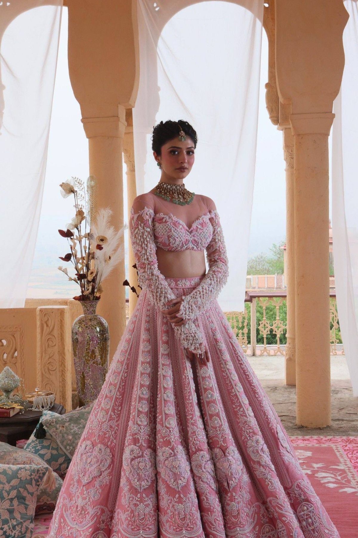 Pink Sequin Wedding Lehenga Set — view 2