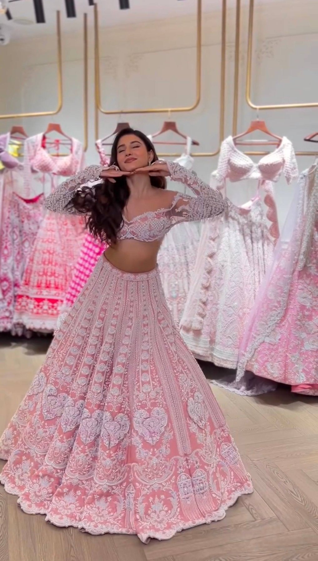 Pink Sequin Wedding Lehenga Set — view 3